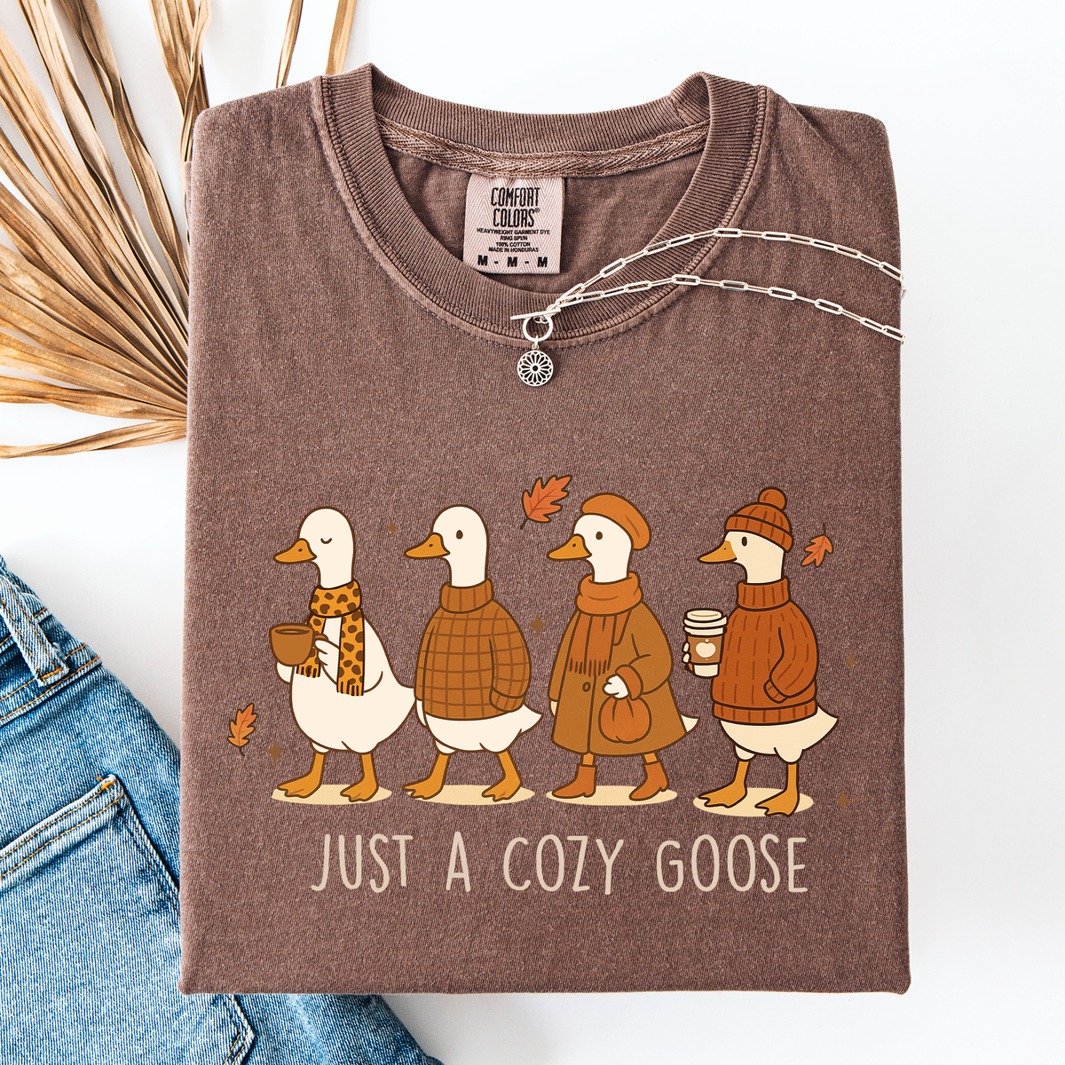 Just A Cozy Goose Autumn Watercolor Bouquet Pumpkin Spice Floral Comfort Colors Tee Refinery No. 1