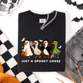 Just A Spooky Goose Comfort Colors Tee Featuring Dracula Vampire Ghost And Mummy Halloween Design Refinery No. 1