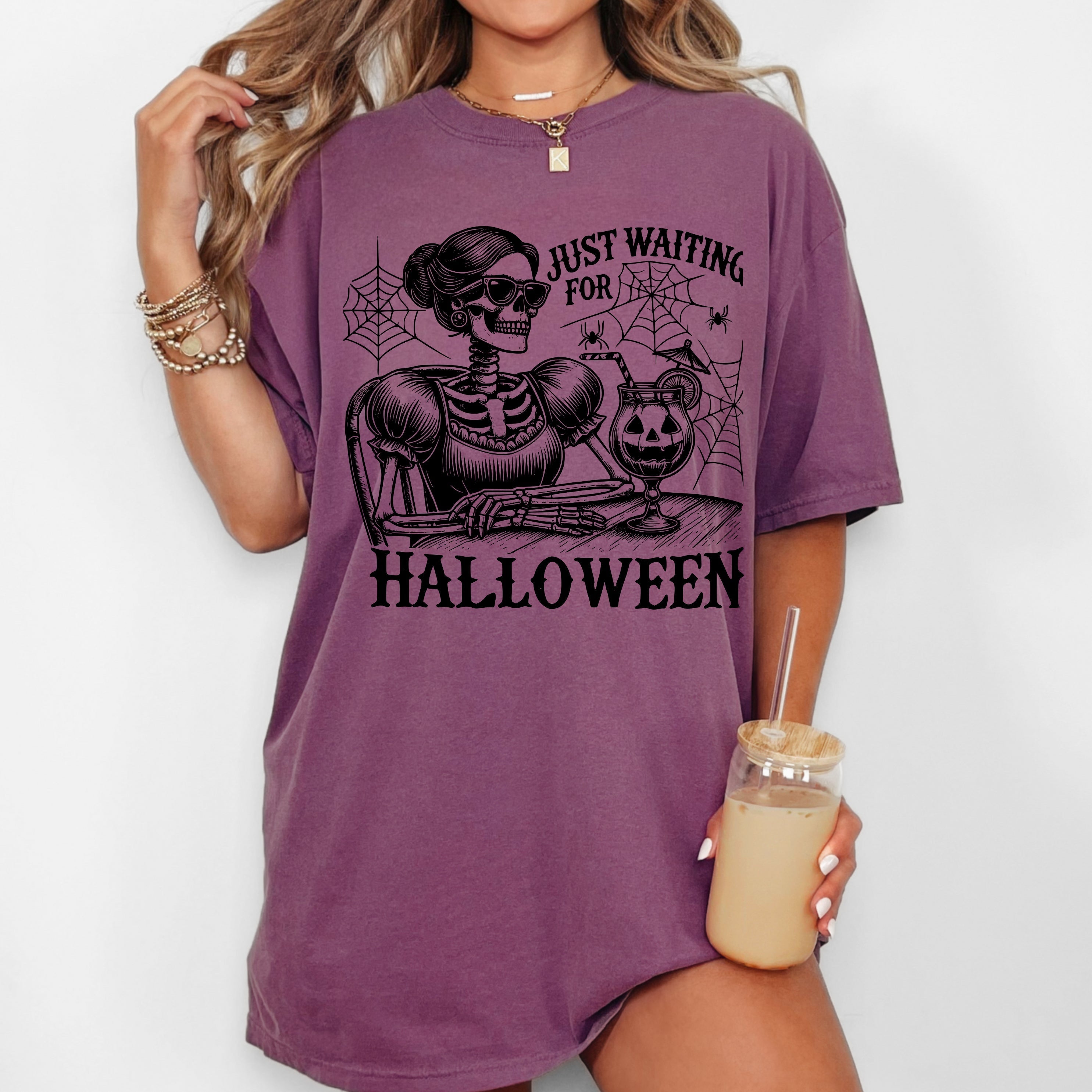 Just Waiting for Halloween, Skeleton Lady, Vintage, Western, Witch, Aesthetic, Meme, Halloween, Costume, Tshirt Comfort Colors T-Shirt Refinery No. 1