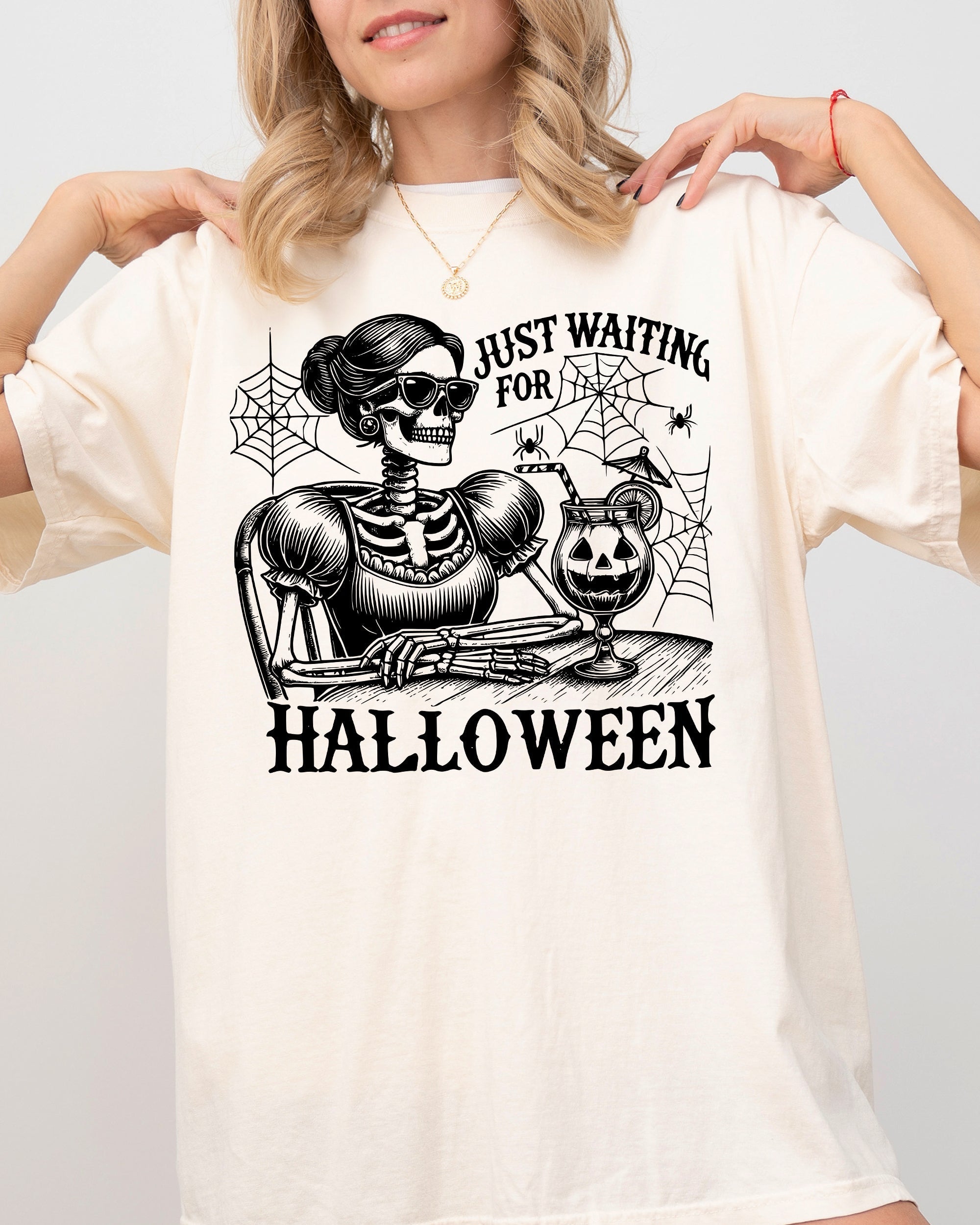 Just Waiting for Halloween, Skeleton Lady, Vintage, Western, Witch, Aesthetic, Meme, Halloween, Costume, Tshirt Comfort Colors T-Shirt Refinery No. 1