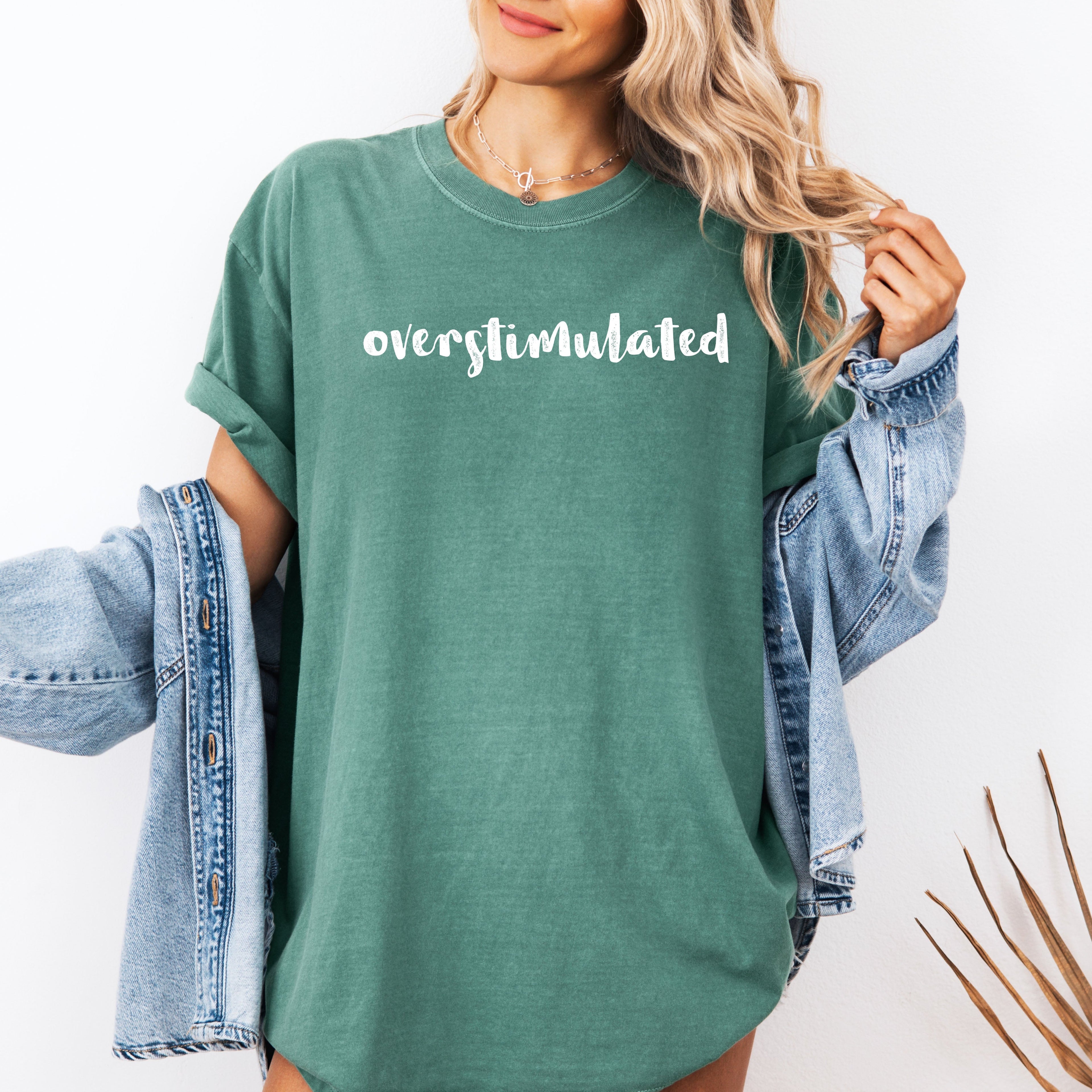 Overstimulated, Minimalist, Trendy, Mental Health, Gen Z, Funny, Sarcastic, Weird Core Tshirt Comfort Colors T-Shirt Refinery No. 1