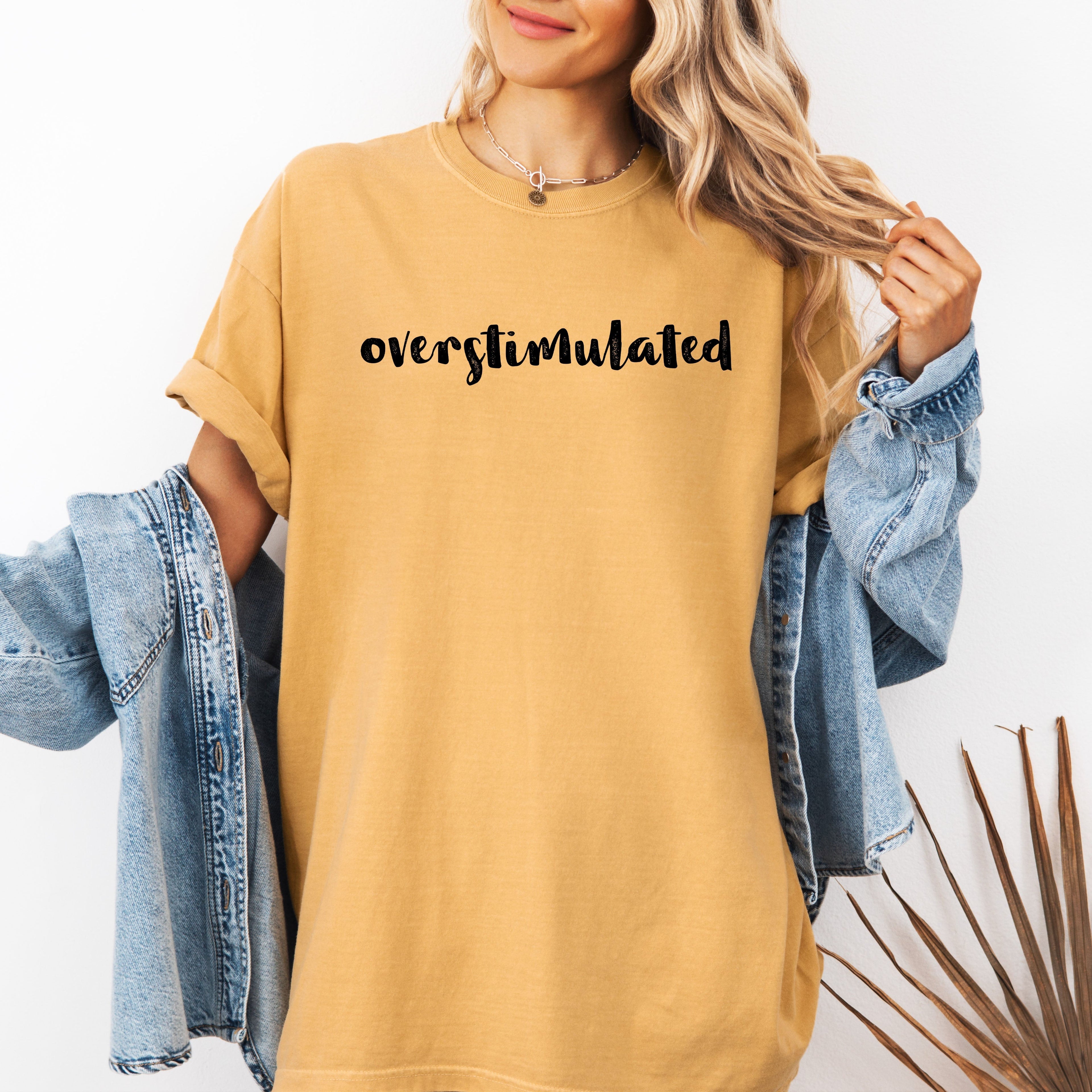 Overstimulated, Minimalist, Trendy, Mental Health, Gen Z, Funny, Sarcastic, Weird Core Tshirt Comfort Colors T-Shirt Refinery No. 1