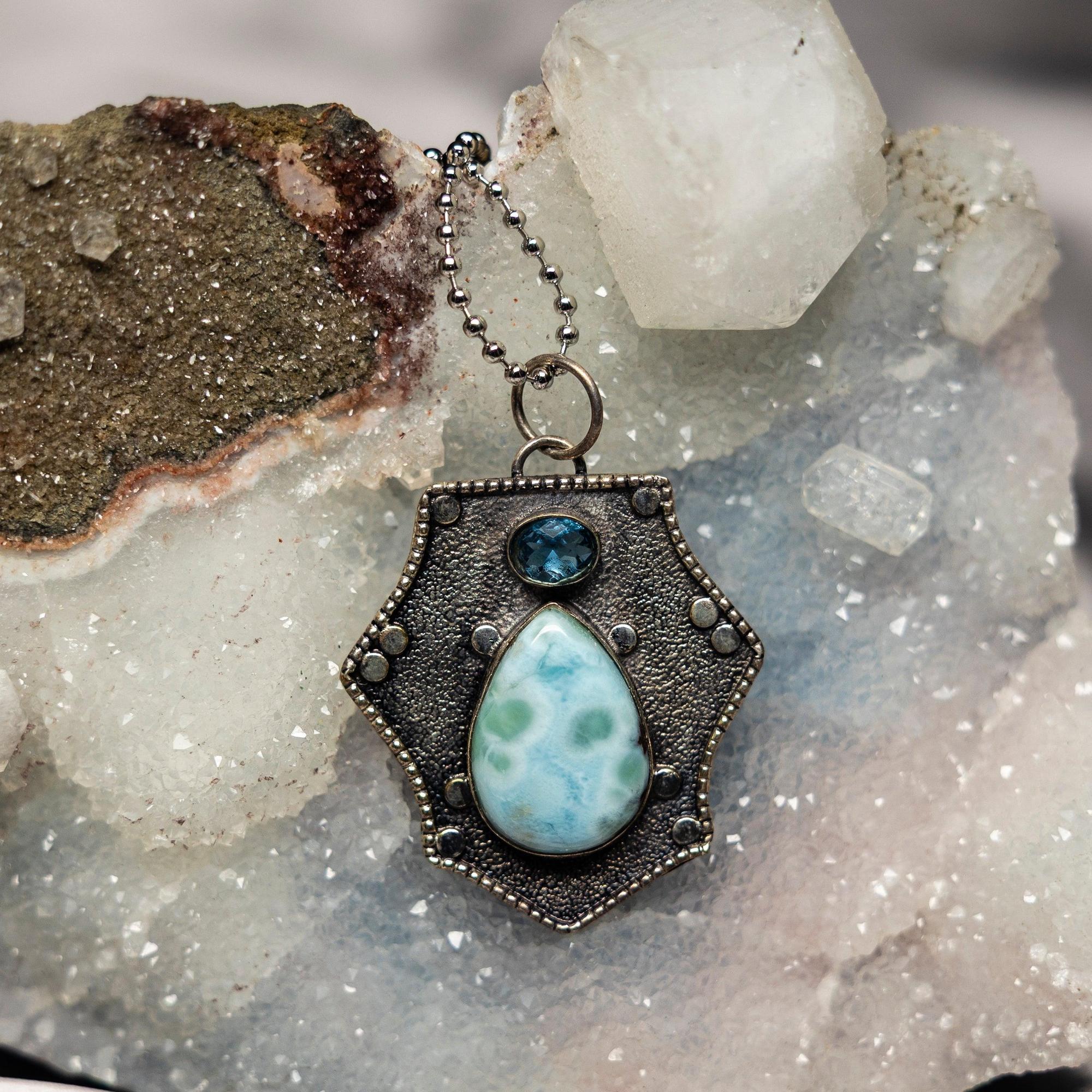 Larimar Crystal 925 Sterling Silver Pendant Necklace Crystal Destiny