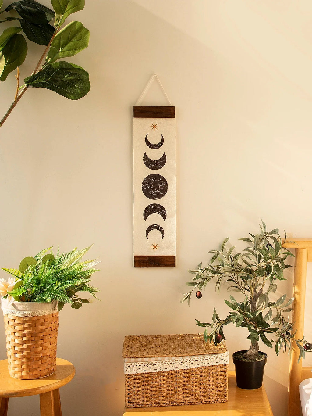 Butterfly & Moon Phase Banner Tapestry Green Witch Creations