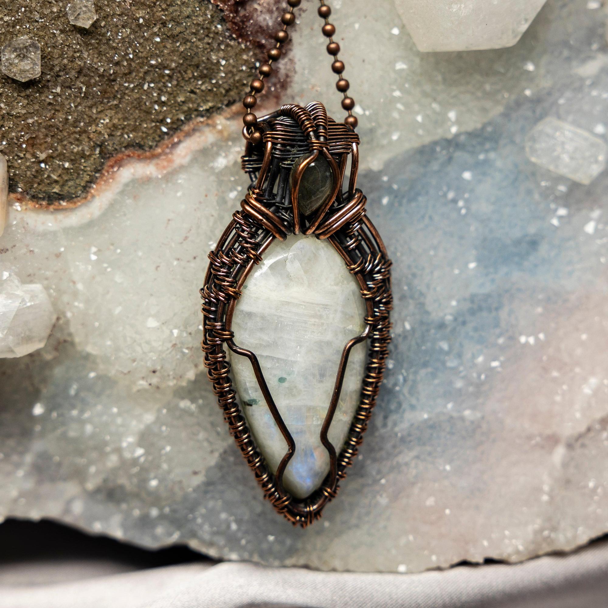 Moonstone Crystal Wire Wrap Pendant Copper Adularescent Crystal Destiny