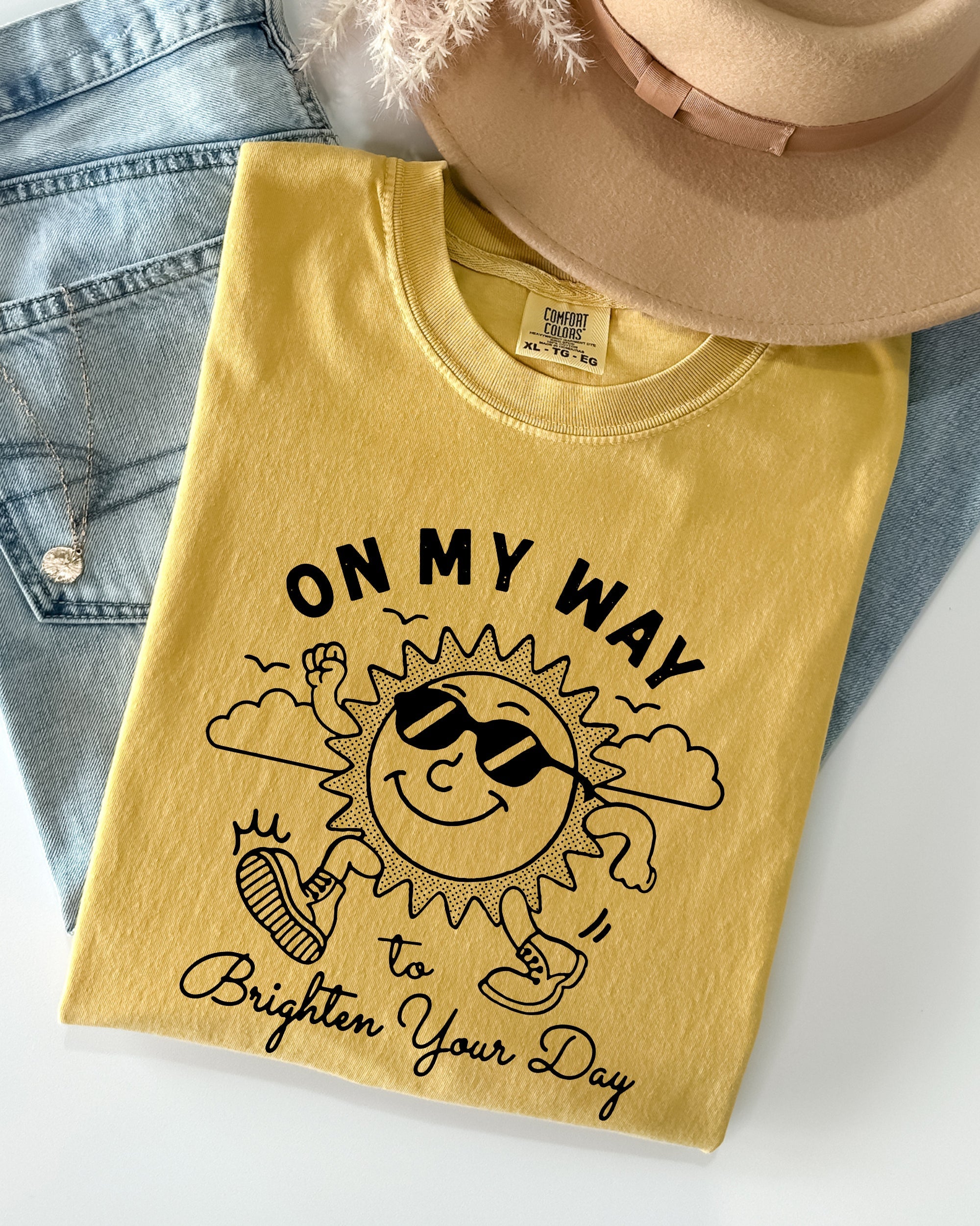 On My Way To Brighten Your Day Sunshine Summer Vibes Positivity Mental Health Comfort Colors Tee Refinery No. 1