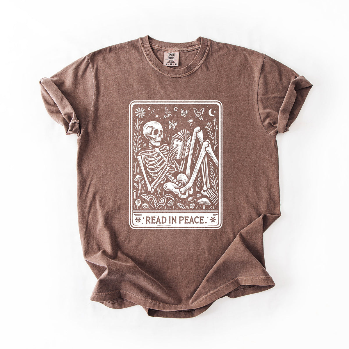 Read In Peace Halloween Skeleton Tarot Books Library Spooky Edition Comfort Colors Tee Refinery No. 1