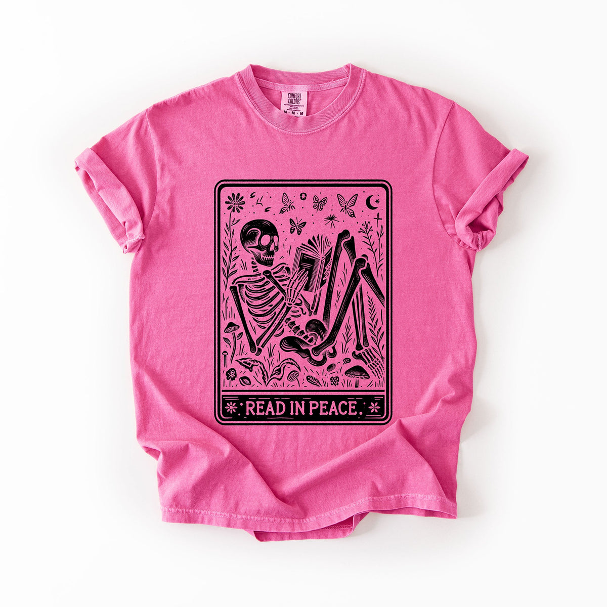 Read In Peace Halloween Skeleton Tarot Books Library Spooky Edition Comfort Colors Tee Refinery No. 1