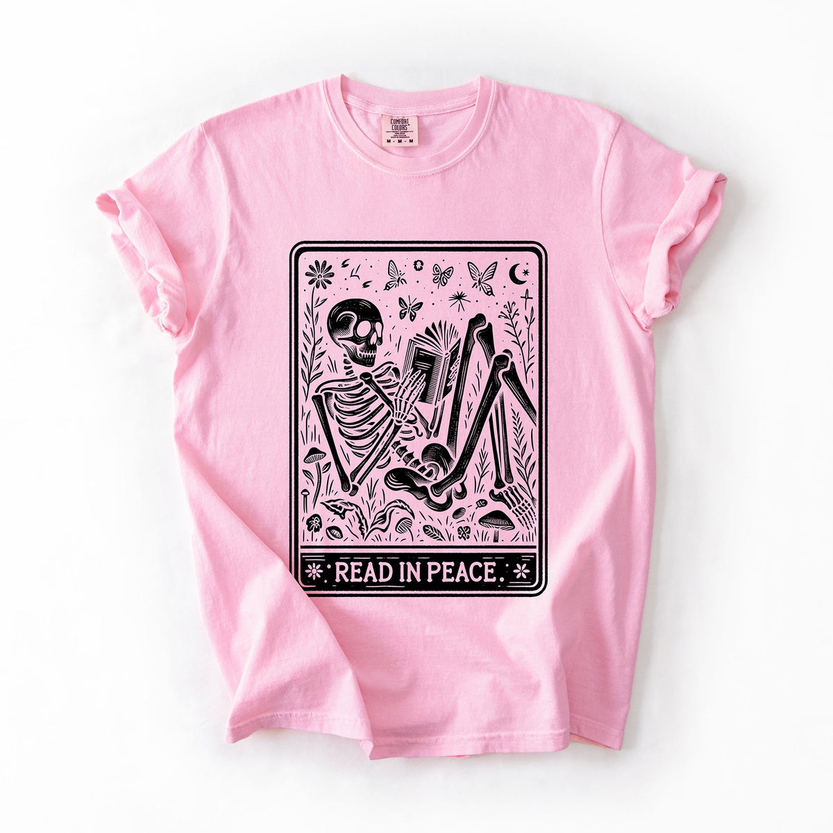 Read In Peace Halloween Skeleton Tarot Books Library Spooky Edition Comfort Colors Tee Refinery No. 1