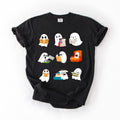 Reading Ghosts Halloween Library Books Scene Artwork Print Collection Comfort Colors Tee Refinery No. 1