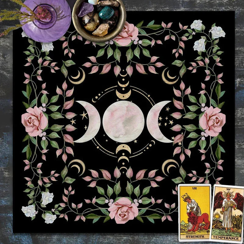 Cottagecore Triple Moon Altar Cloth Green Witch Creations