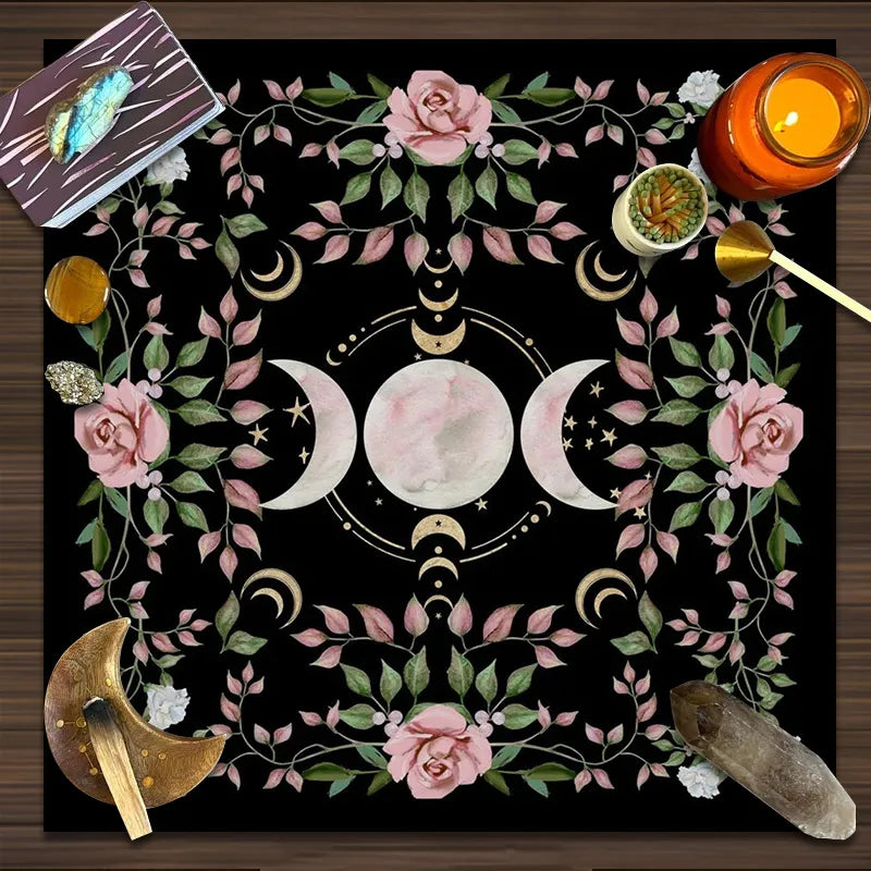 Cottagecore Triple Moon Altar Cloth Green Witch Creations