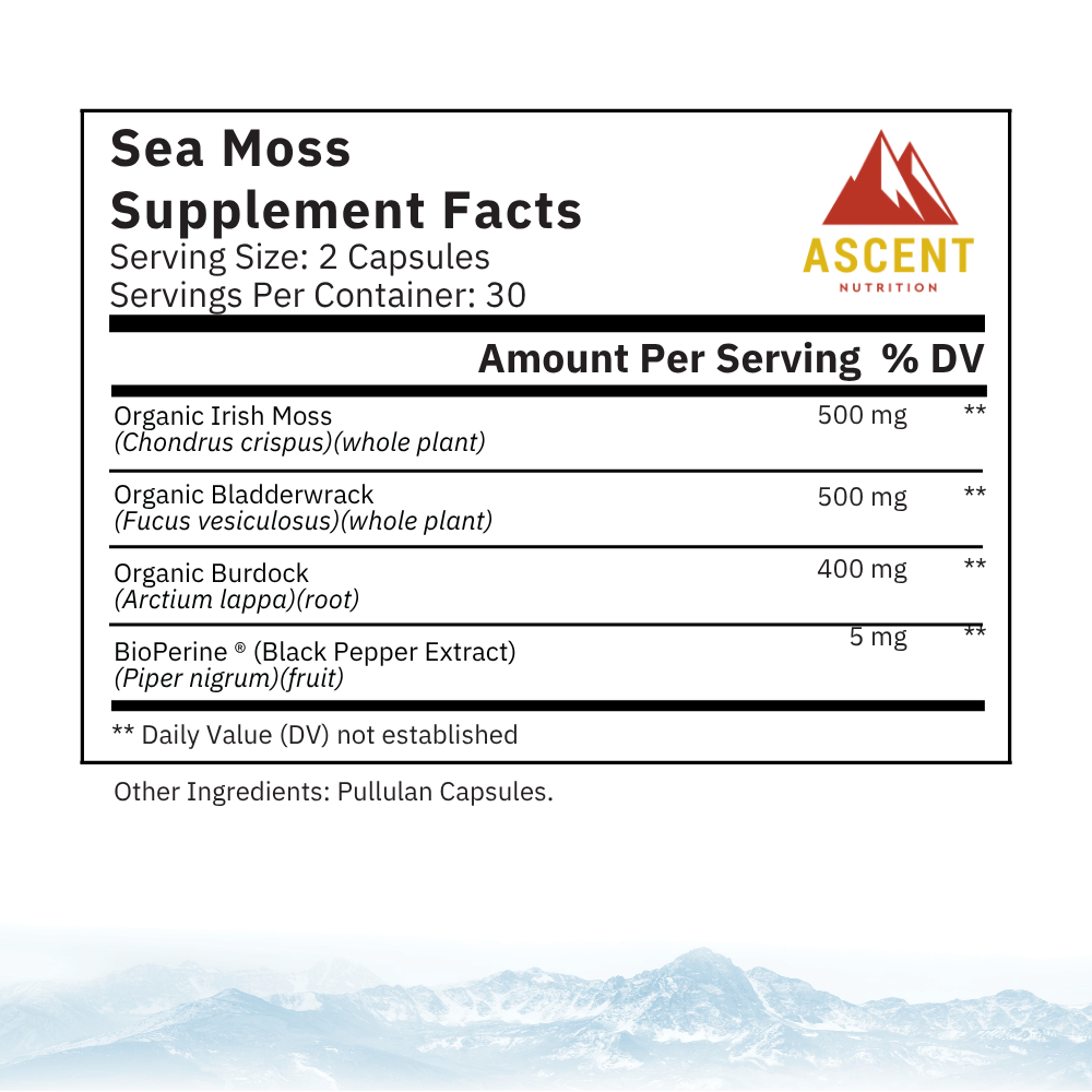 Organic Sea Moss, 60 Capsules, 500 mg Ascent Nutrition