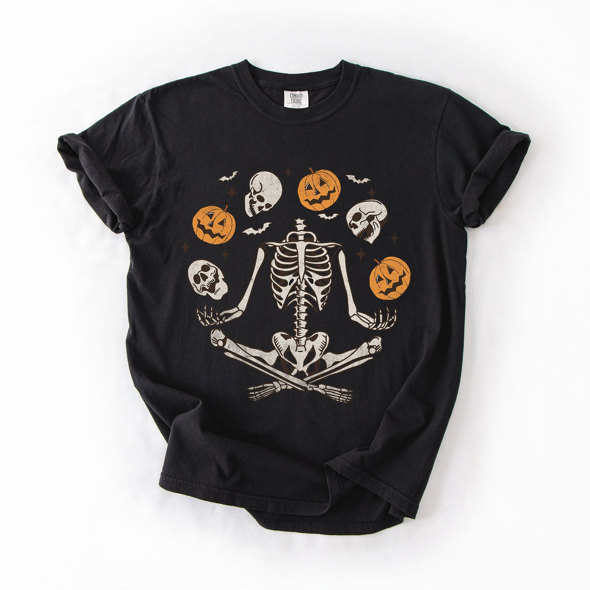 Skeleton Juggling Halloween Jack O Lantern Artwork Featuring Retro Vibes Comfort Colors Tee Refinery No. 1