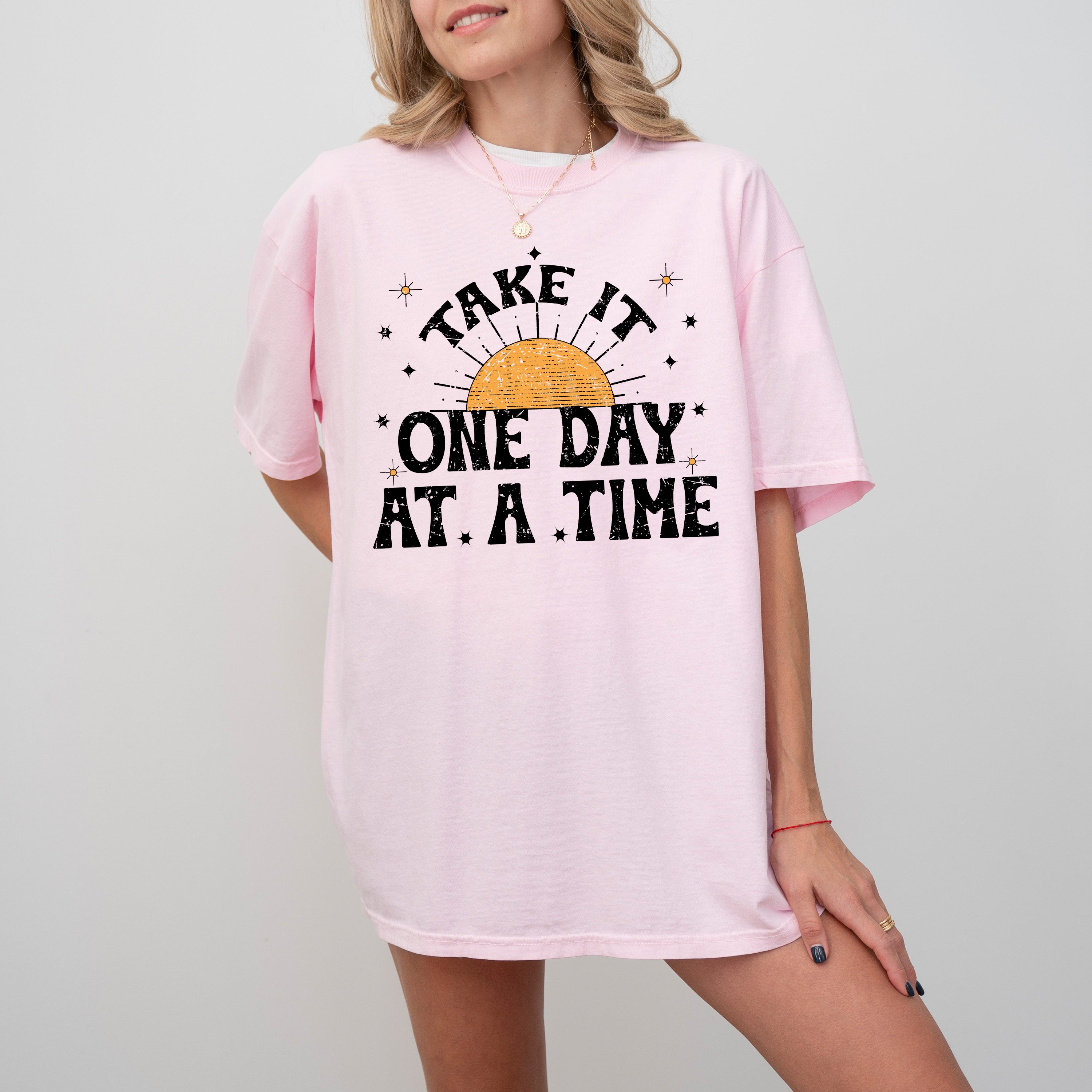 Take It One Day At A Time, Let Go, Mental Health, Self Care, Positivity, Sun, Stars, Tshirt Comfort Colors T-Shirt Refinery No. 1
