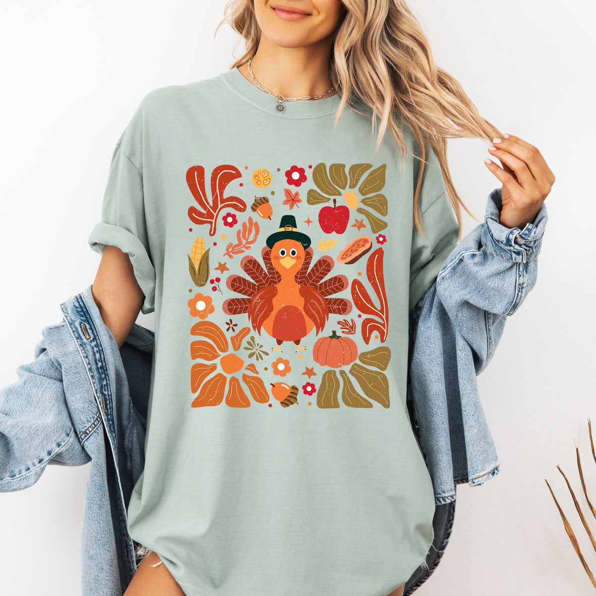 Thanksgiving Turkey With Floral Bouquet Boho Botanical Autumn Harvest Design Comfort Colors Tee Refinery No. 1