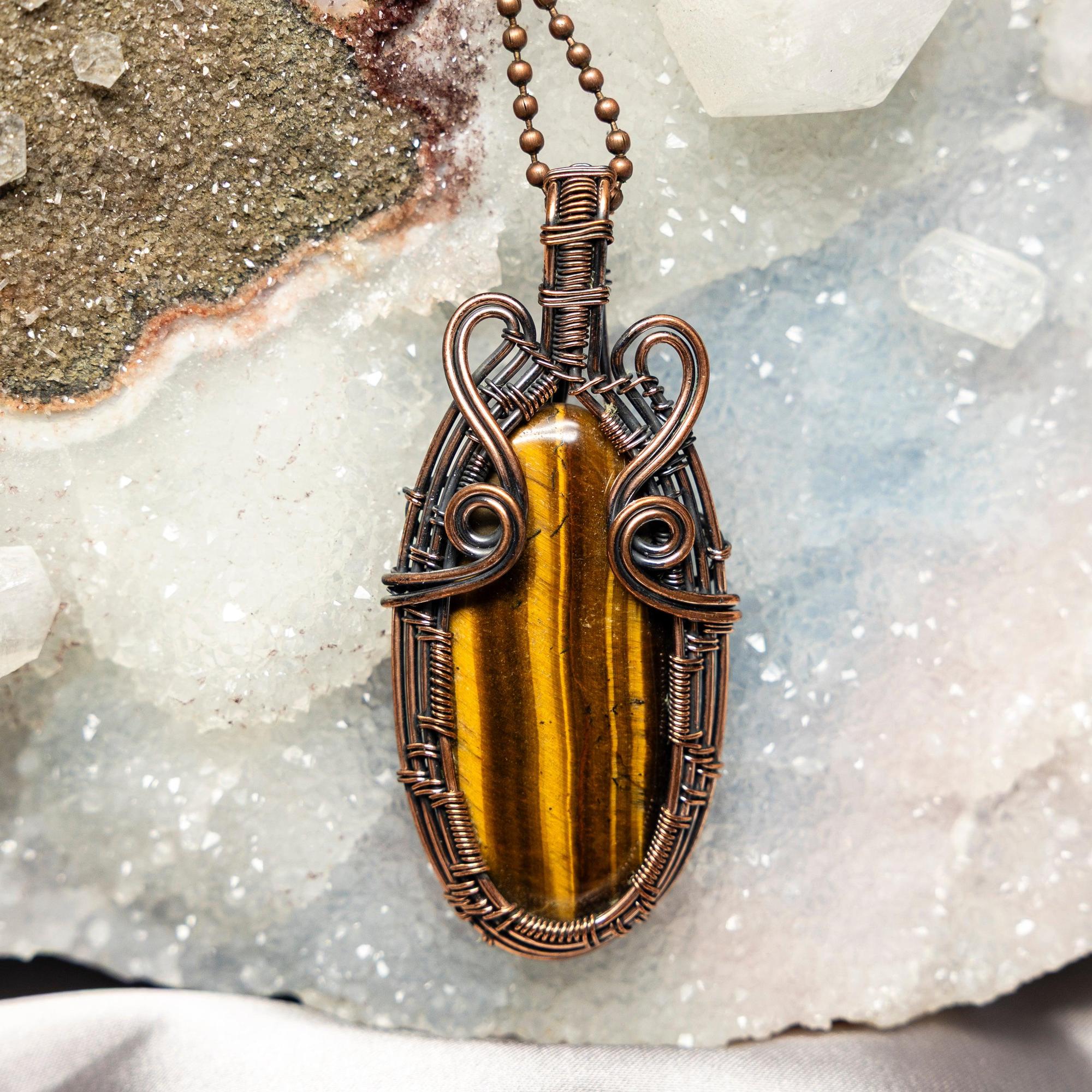 Tiger's Eye Wire Wrap Crystal Pendant - Courage and Clarity Crystal Destiny