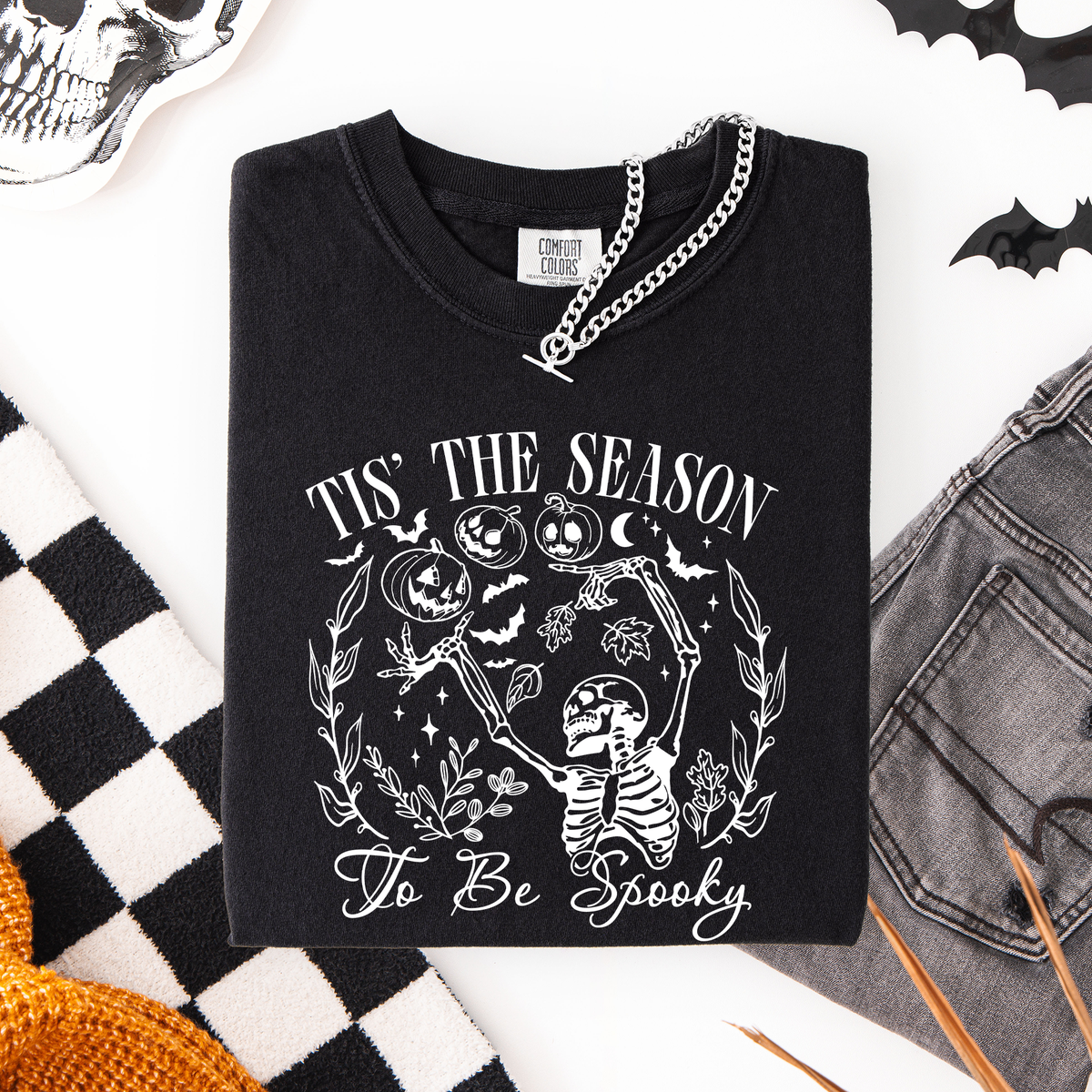 Tis The Season To Be Spooky Retro Classic Halloween Skeleton Edition Comfort Colors Tee Refinery No. 1