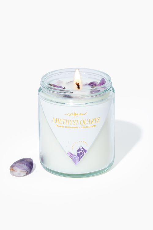 7.5oz Crystal Candle - Amethyst Quartz - Transformation + Protection Vibes Candles™