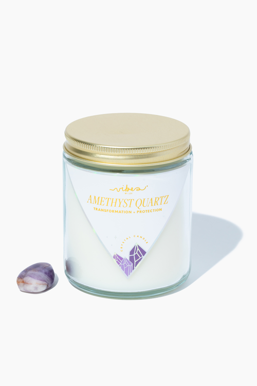 7.5oz Crystal Candle - Amethyst Quartz - Transformation + Protection Vibes Candles™