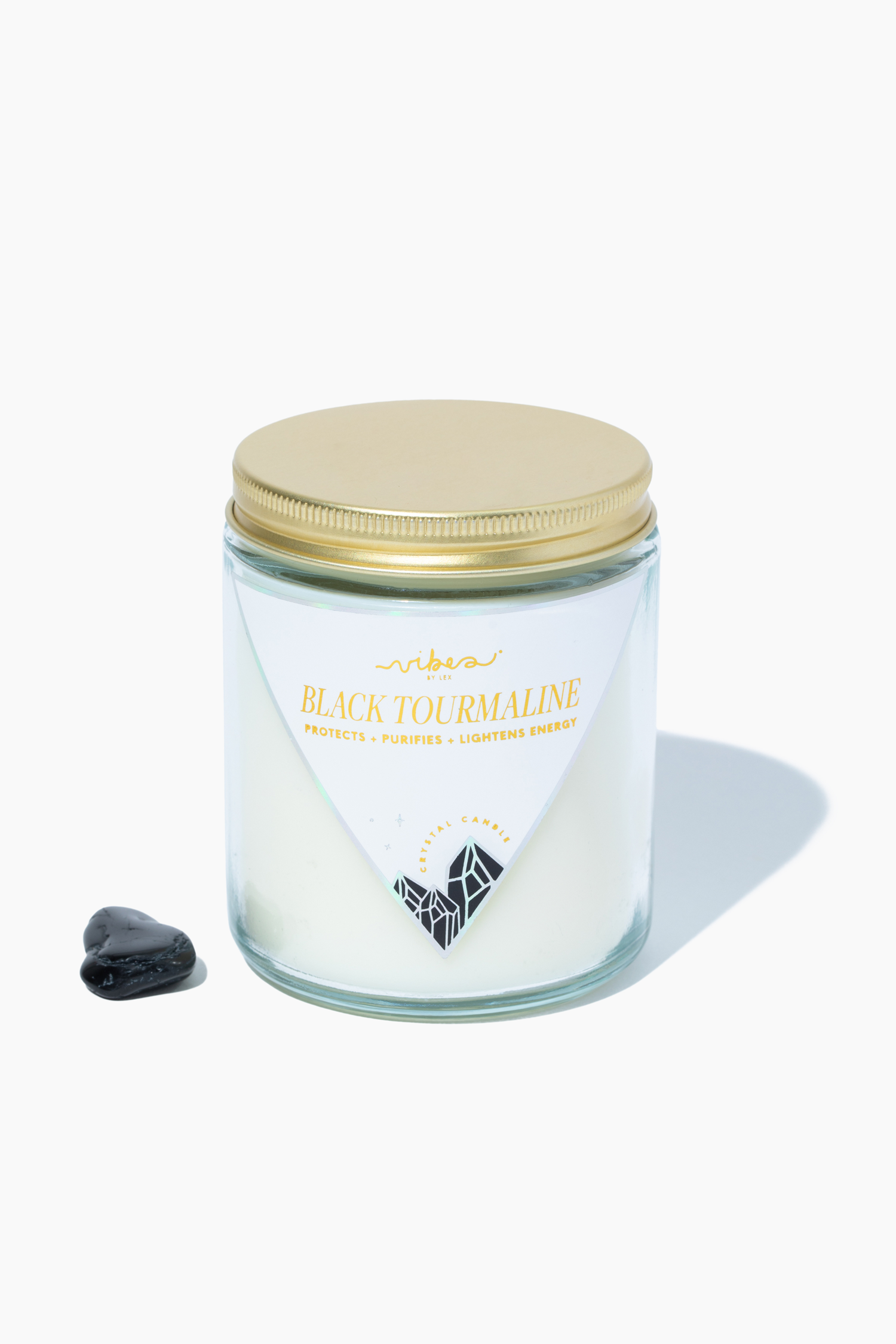 7.5oz Crystal Candle - Black Tourmaline - Protects + Purifies + Lightens Energy Vibes Candles™