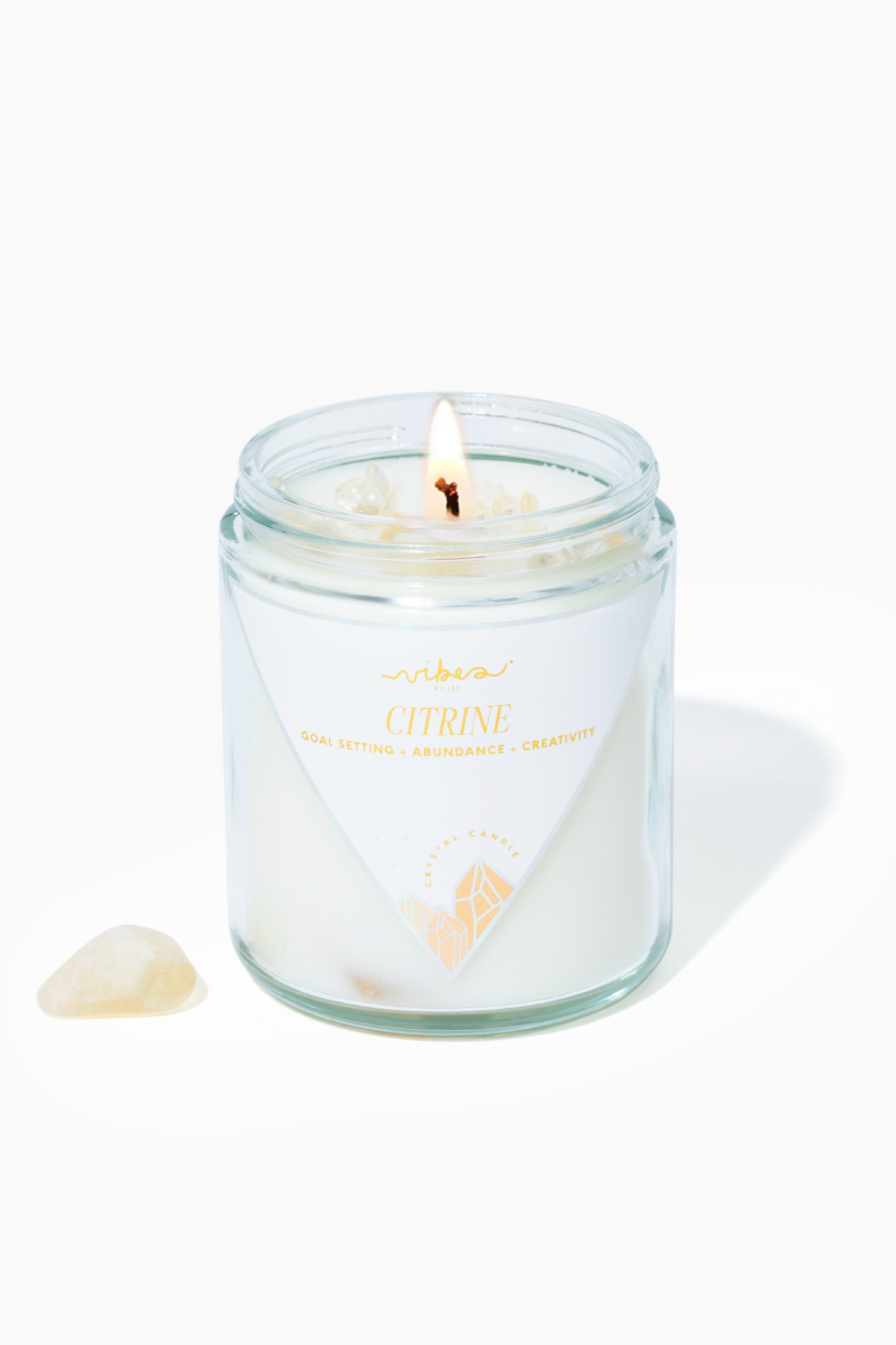 7.5oz Crystal Candle - Citrine - Goal Setting + Abundance + Creativity Vibes Candles™