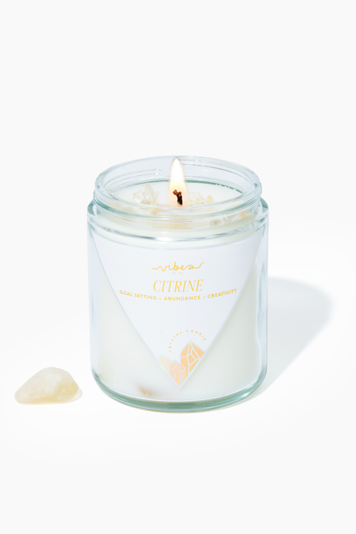 7.5oz Crystal Candle - Citrine - Goal Setting + Abundance + Creativity Vibes Candles™