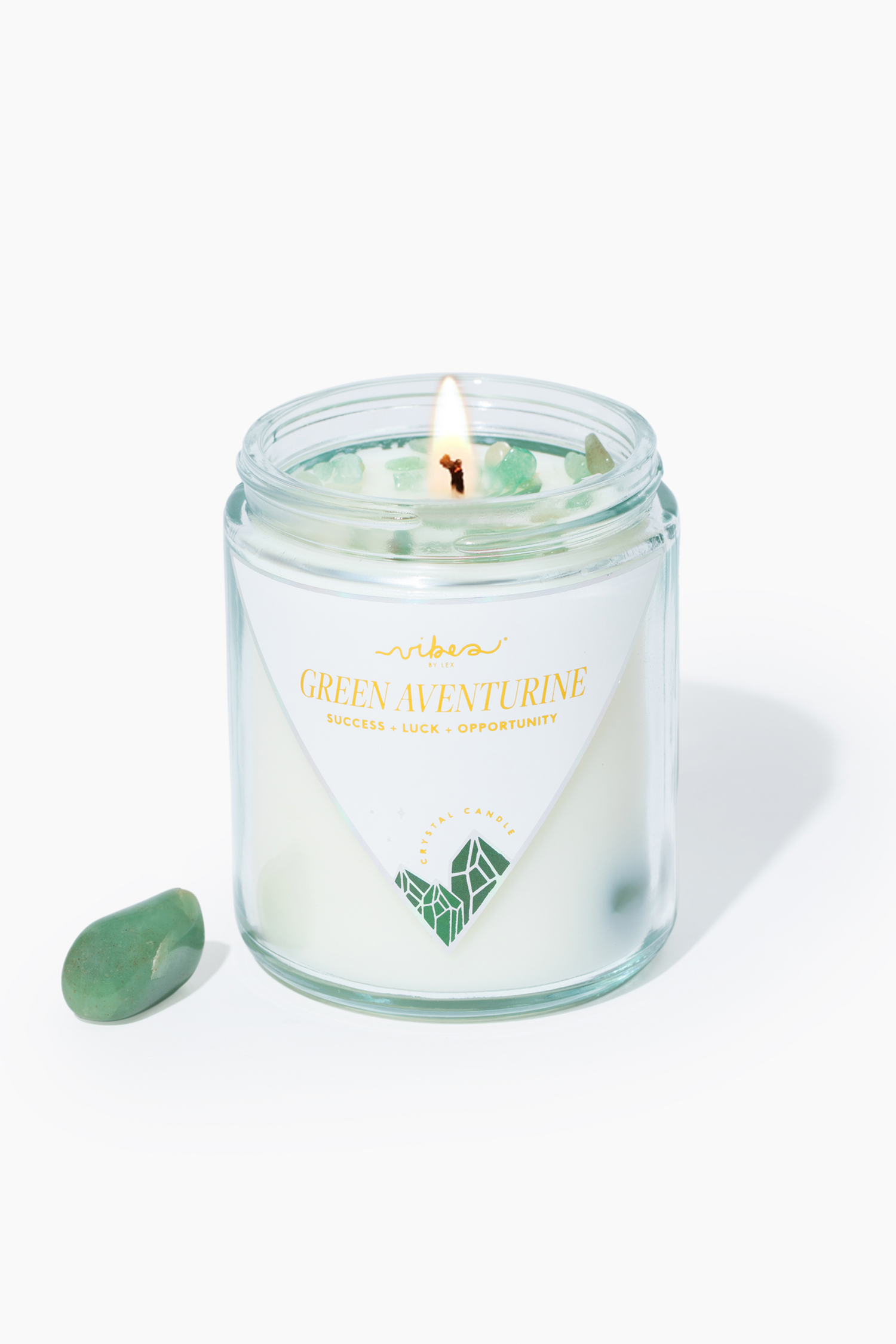 7.5oz Crystal Candle - Green Aventurine - Luck + Opportunity + Success Vibes Candles™