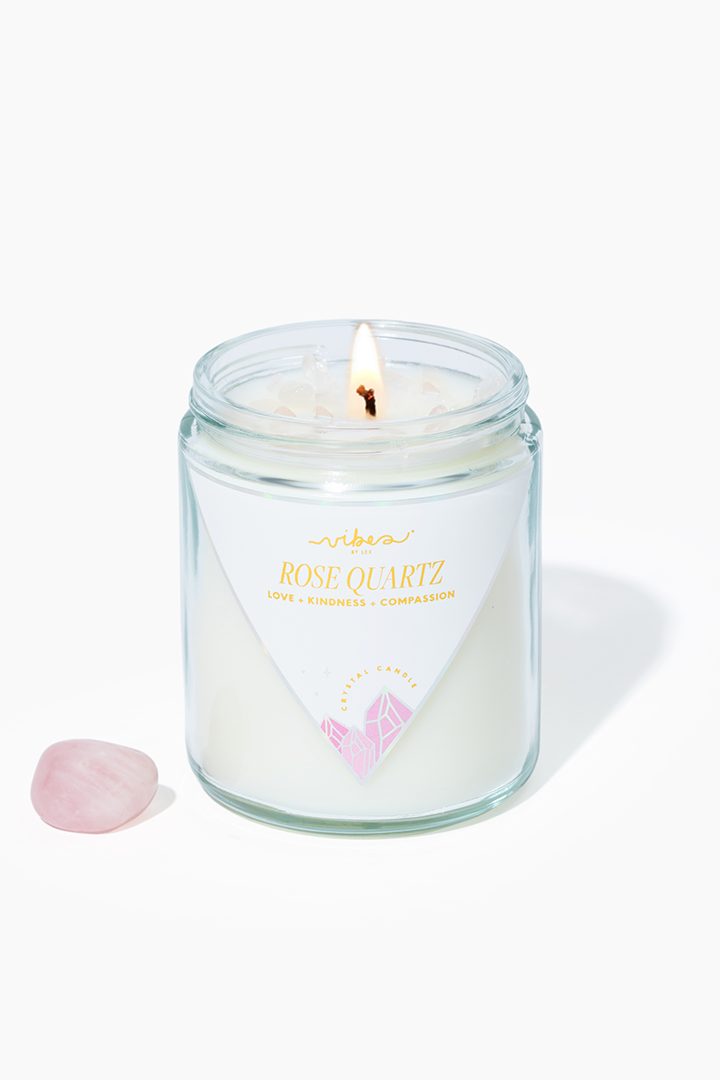 7.5oz Crystal Candle - Rose Quartz - Love + Kindness + Compassion Vibes Candles™