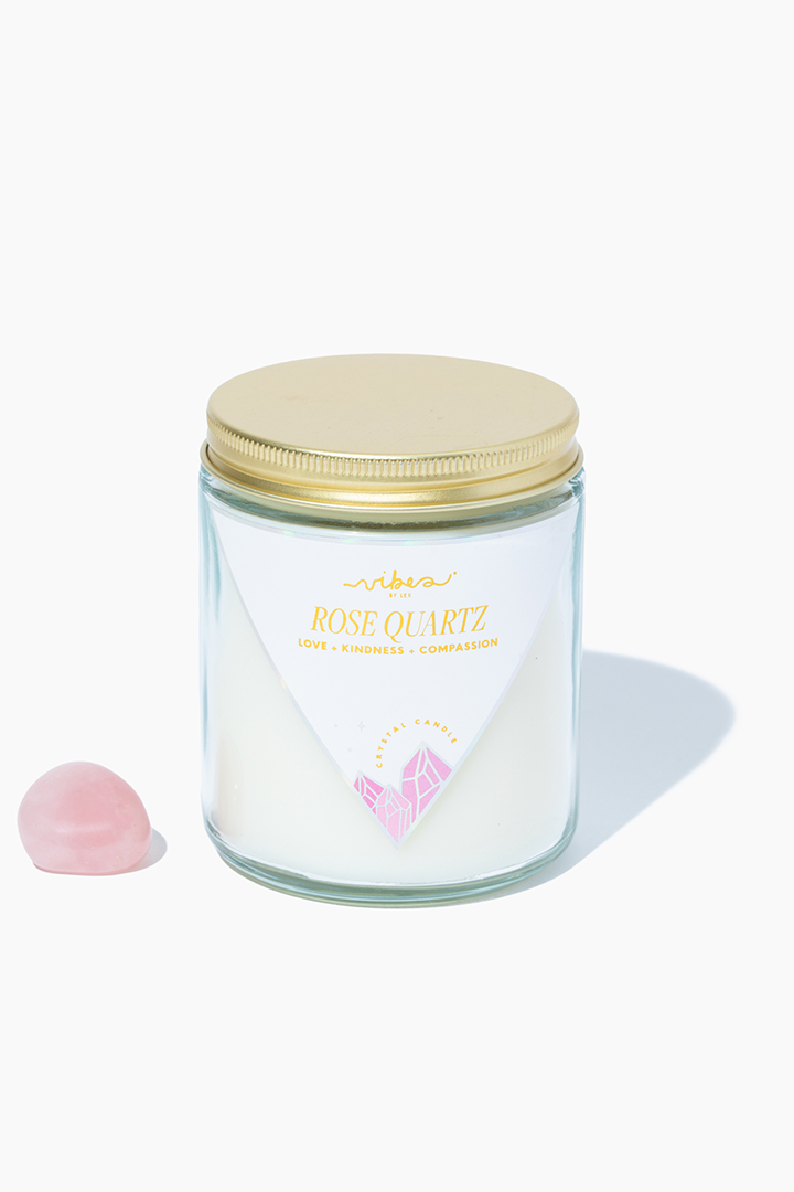 7.5oz Crystal Candle - Rose Quartz - Love + Kindness + Compassion Vibes Candles™