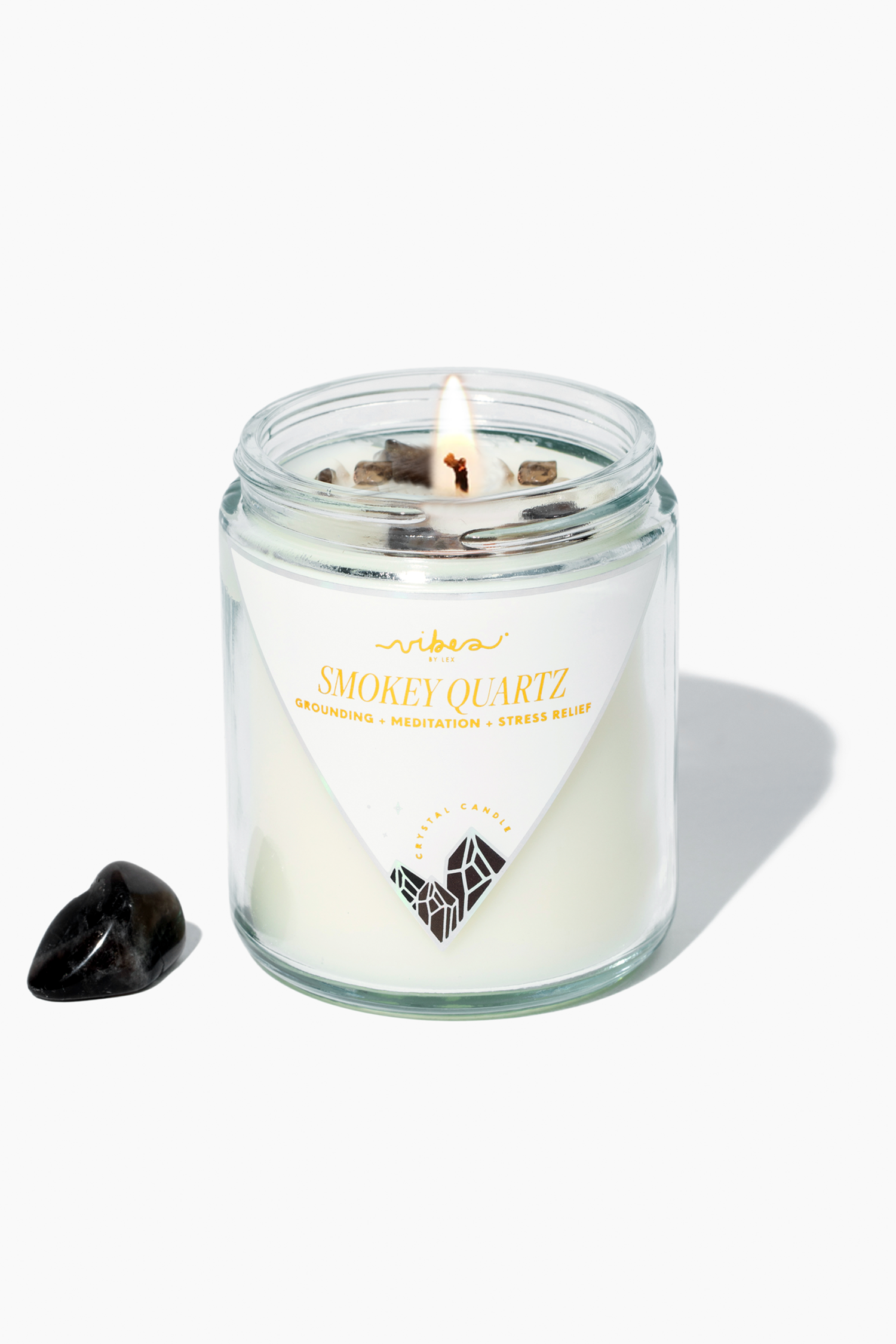 7.5 oz. Crystal Candle - Smoky Quartz - Grounding + Stress Reliever + Intuitive Vibes Candles™
