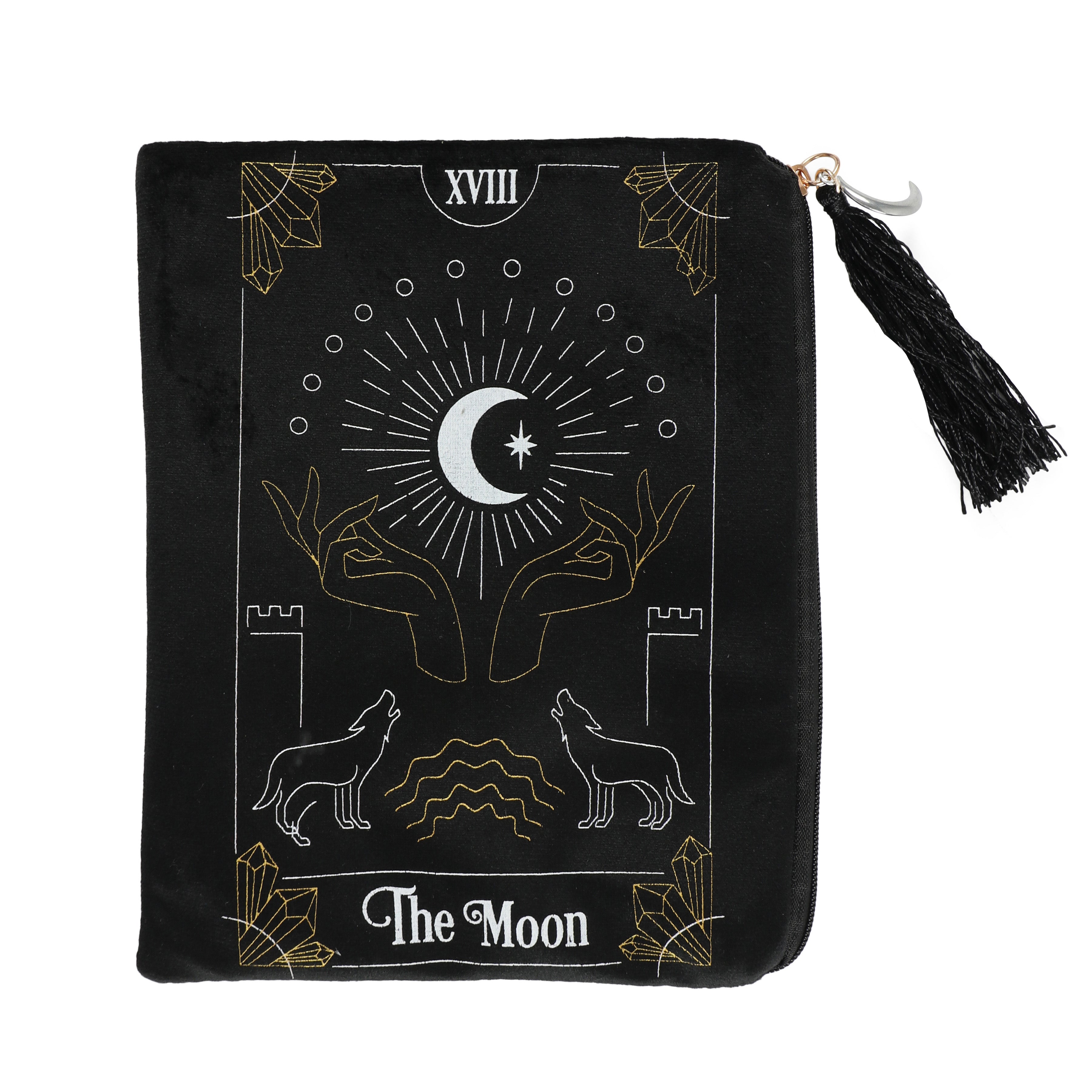 The Moon Black Velvet Zippered Tarot Card Bag Enchanted Jewelry & Gifts