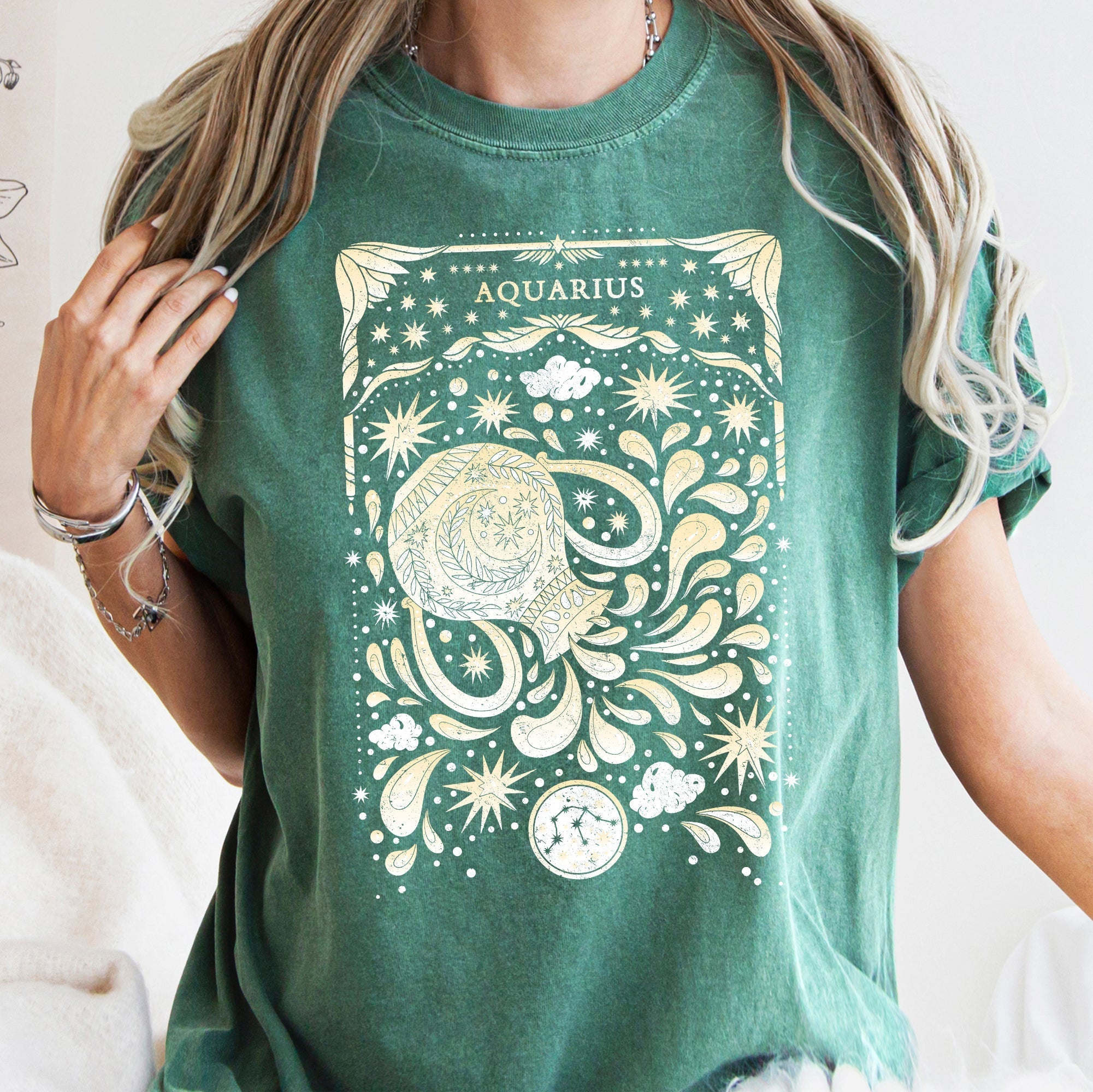 Aquarius Celestial Zodiac Comfort Colors Tees, Horoscope, Astrology Refinery No. 1