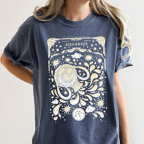 Aquarius Celestial Zodiac Comfort Colors Tees, Horoscope, Astrology Refinery No. 1
