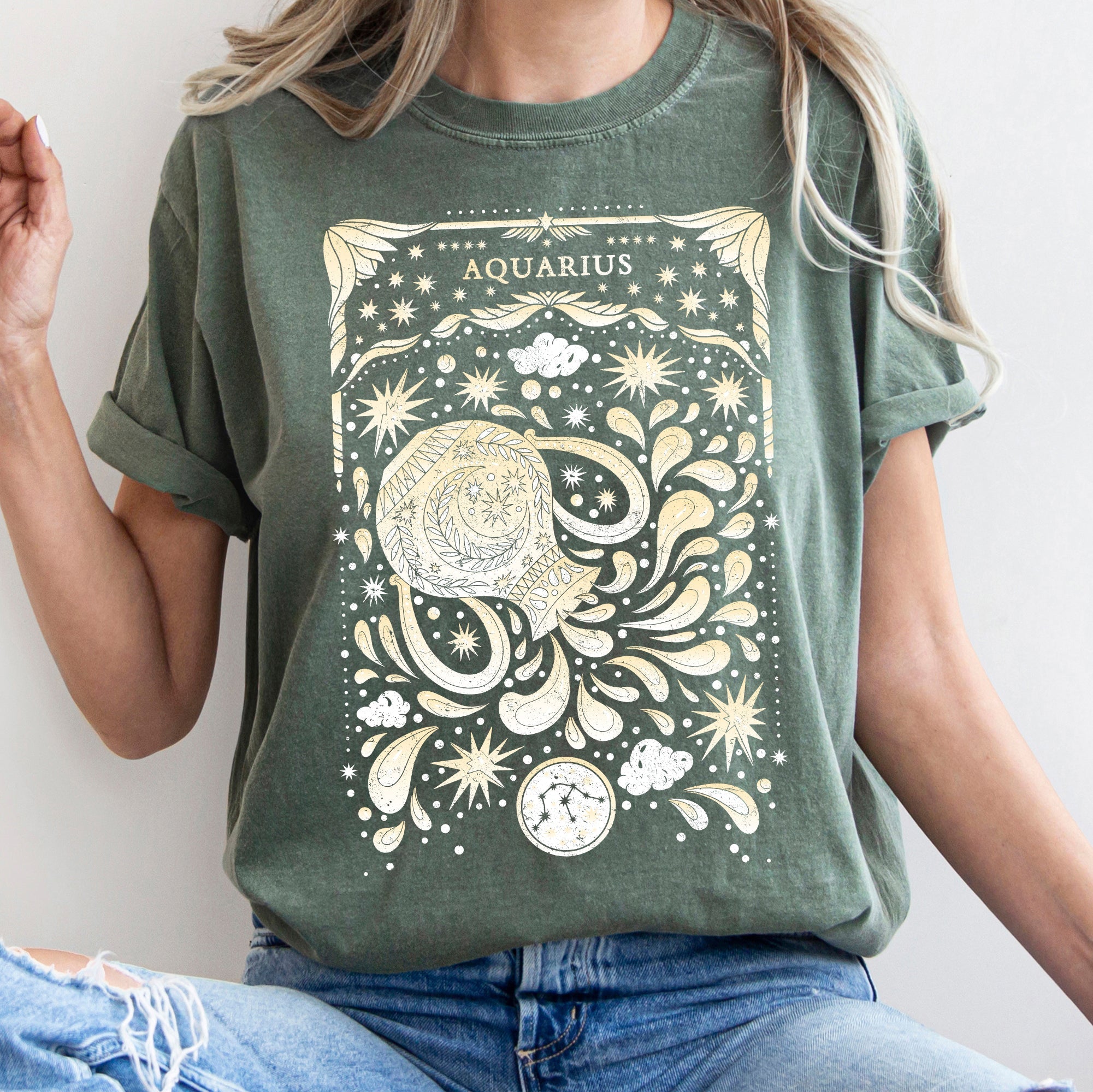 Aquarius Celestial Zodiac Comfort Colors Tees, Horoscope, Astrology Refinery No. 1