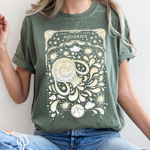 Aquarius Celestial Zodiac Comfort Colors Tees, Horoscope, Astrology Refinery No. 1