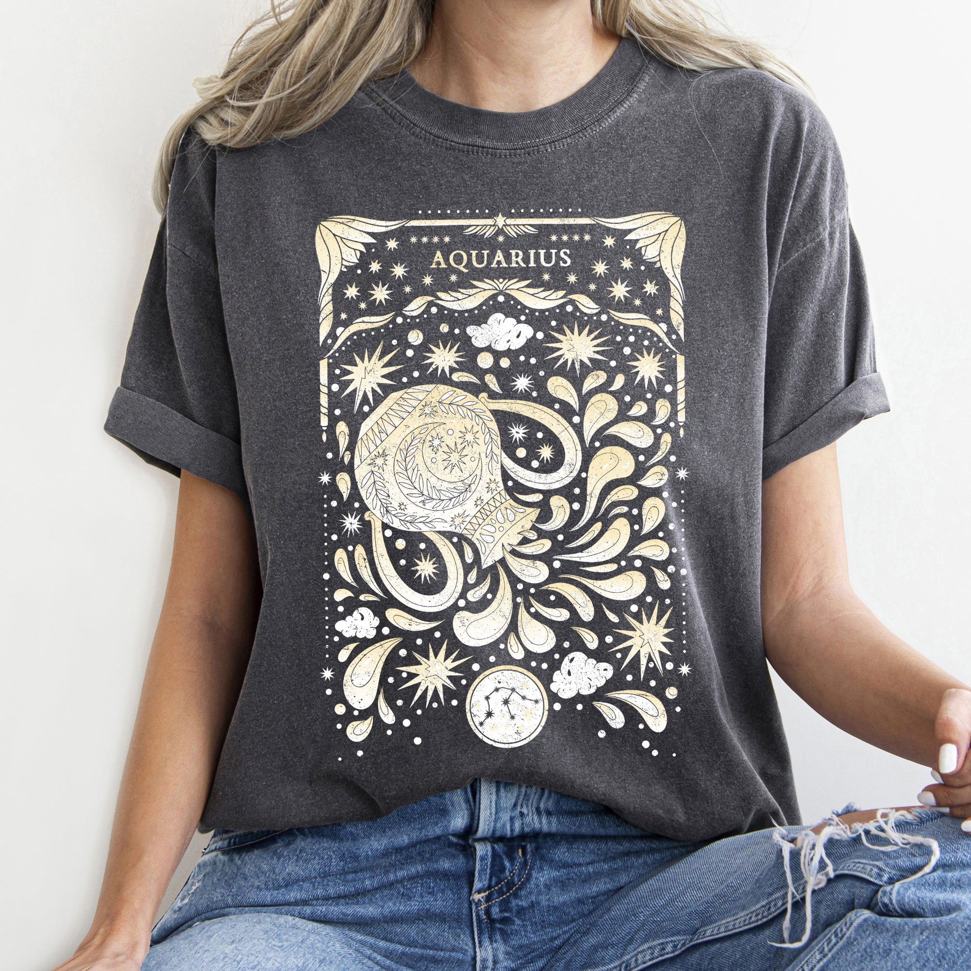 Aquarius Celestial Zodiac Comfort Colors Tees, Horoscope, Astrology Refinery No. 1