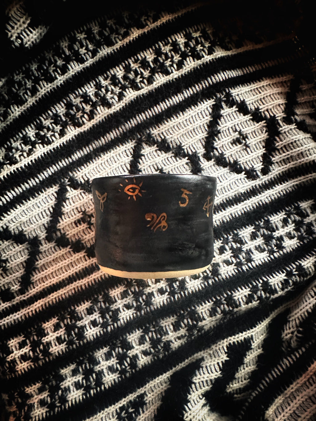 Matte Black Dishes w/ Gold Luster Witches Runes - For Scrying or Dinnerware Keven Craft Rituals
