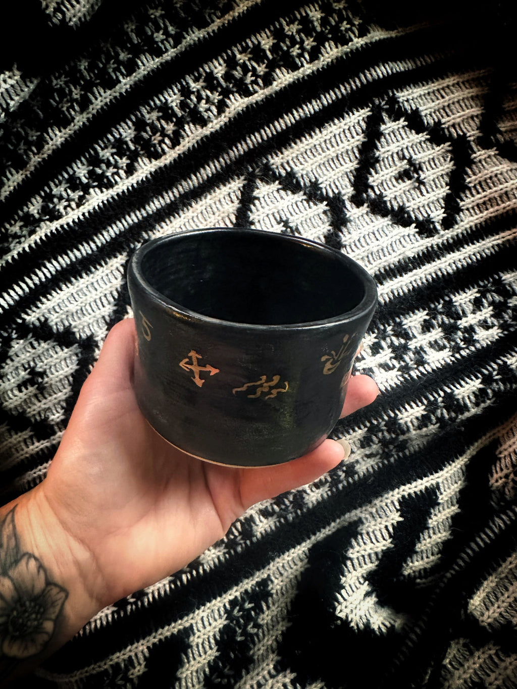 Matte Black Dishes w/ Gold Luster Witches Runes - For Scrying or Dinnerware Keven Craft Rituals