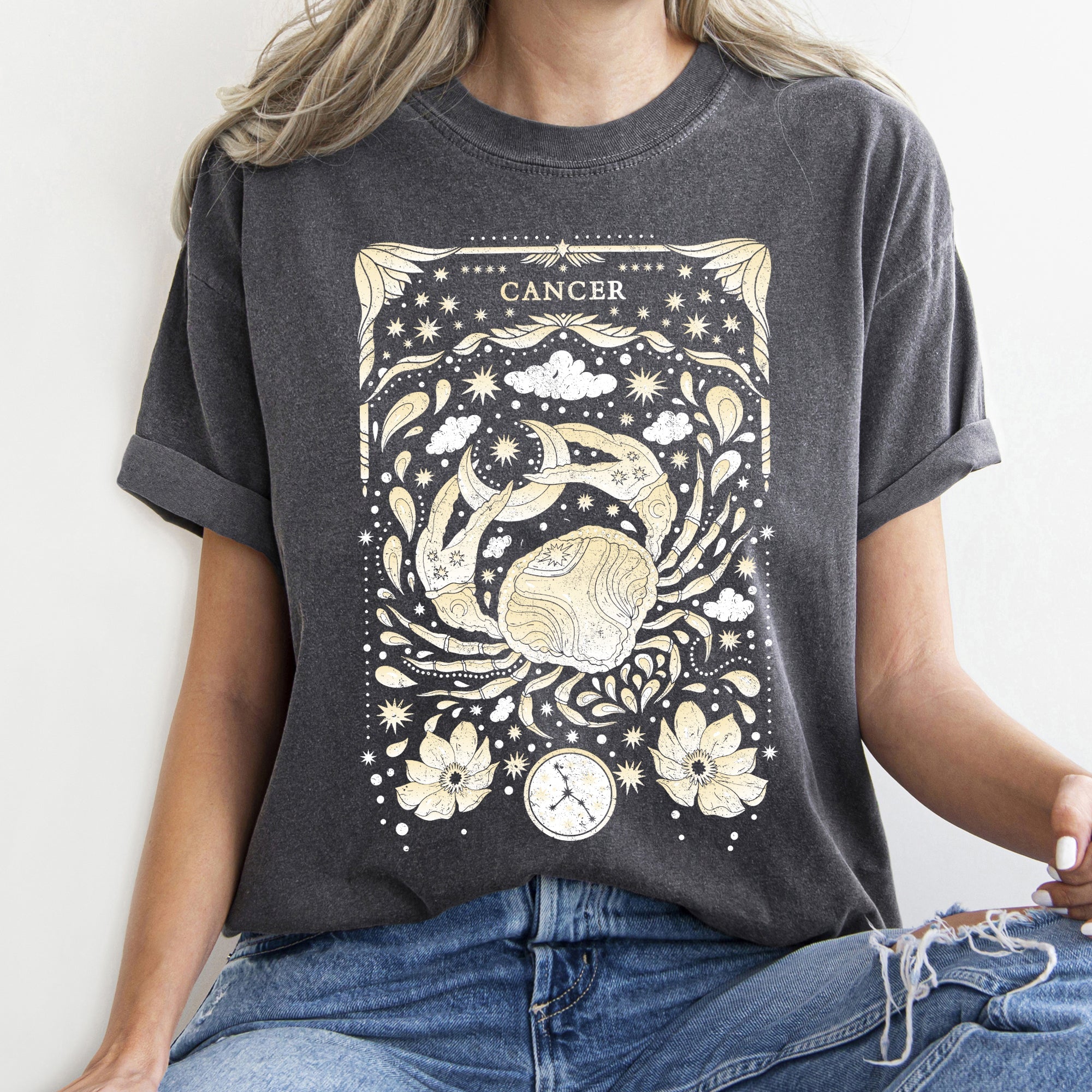 Cancer Celestial Zodiac Comfort Colors Tees, Horoscope, Astrology Refinery No. 1