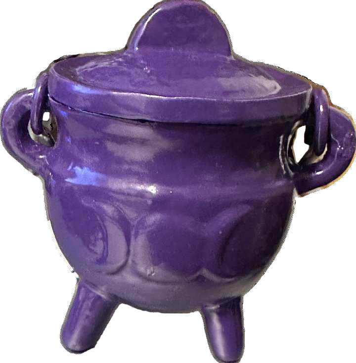 Cast Iron Cauldron with lid - Magic Purple Sacred Crystals