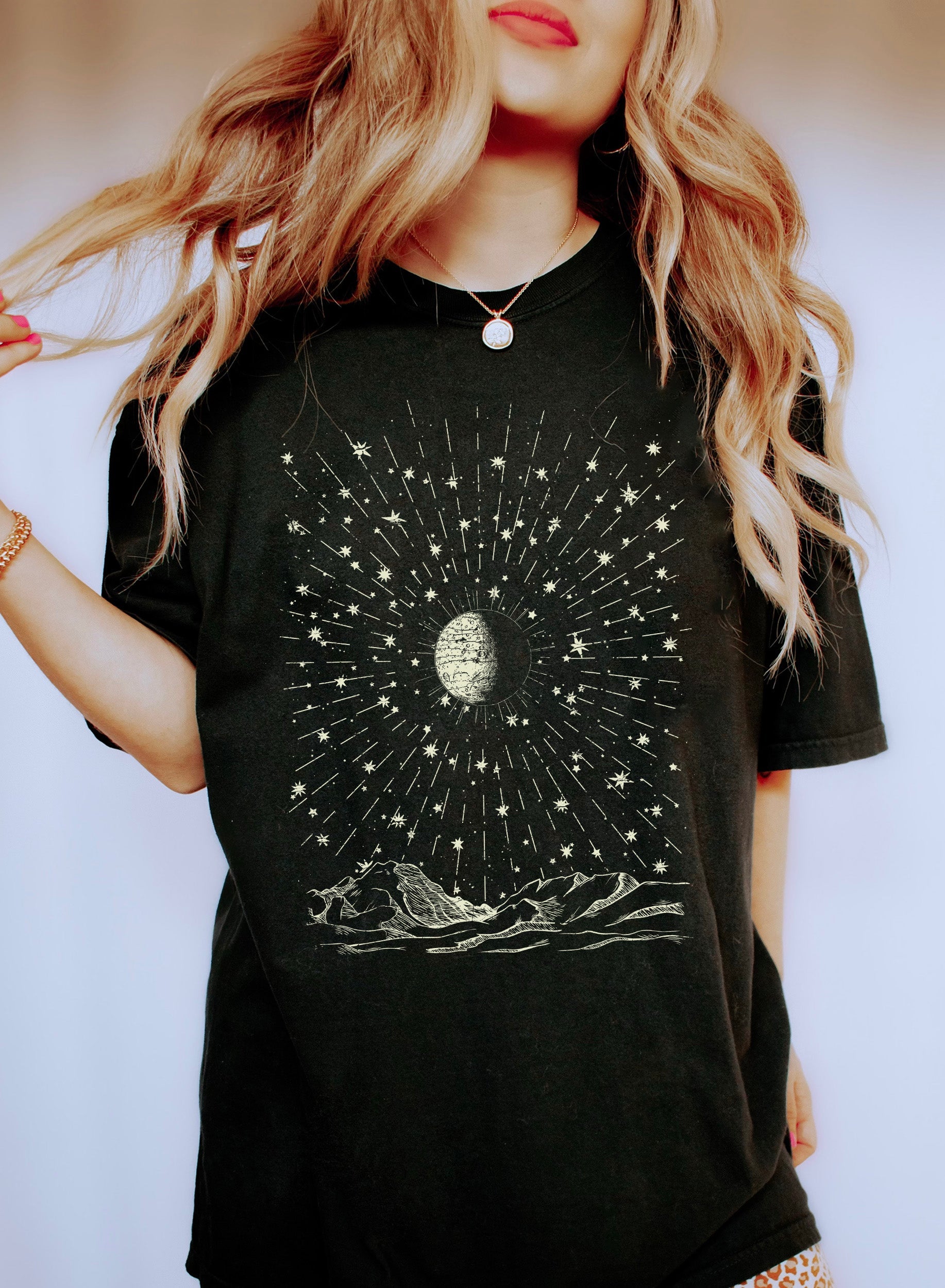 Moon, Stars and Mountains Celestial Comfort Colors Tee Refinery No. 1