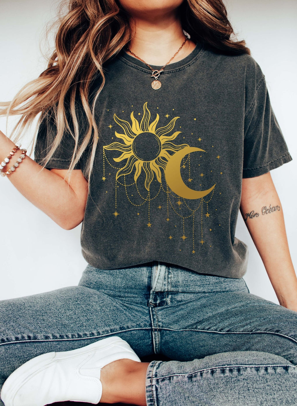 Sun And Moon Gold Chain Celestial - Limited Edition Artwork Exclusive Comfort Colors Tee Refinery No. 1