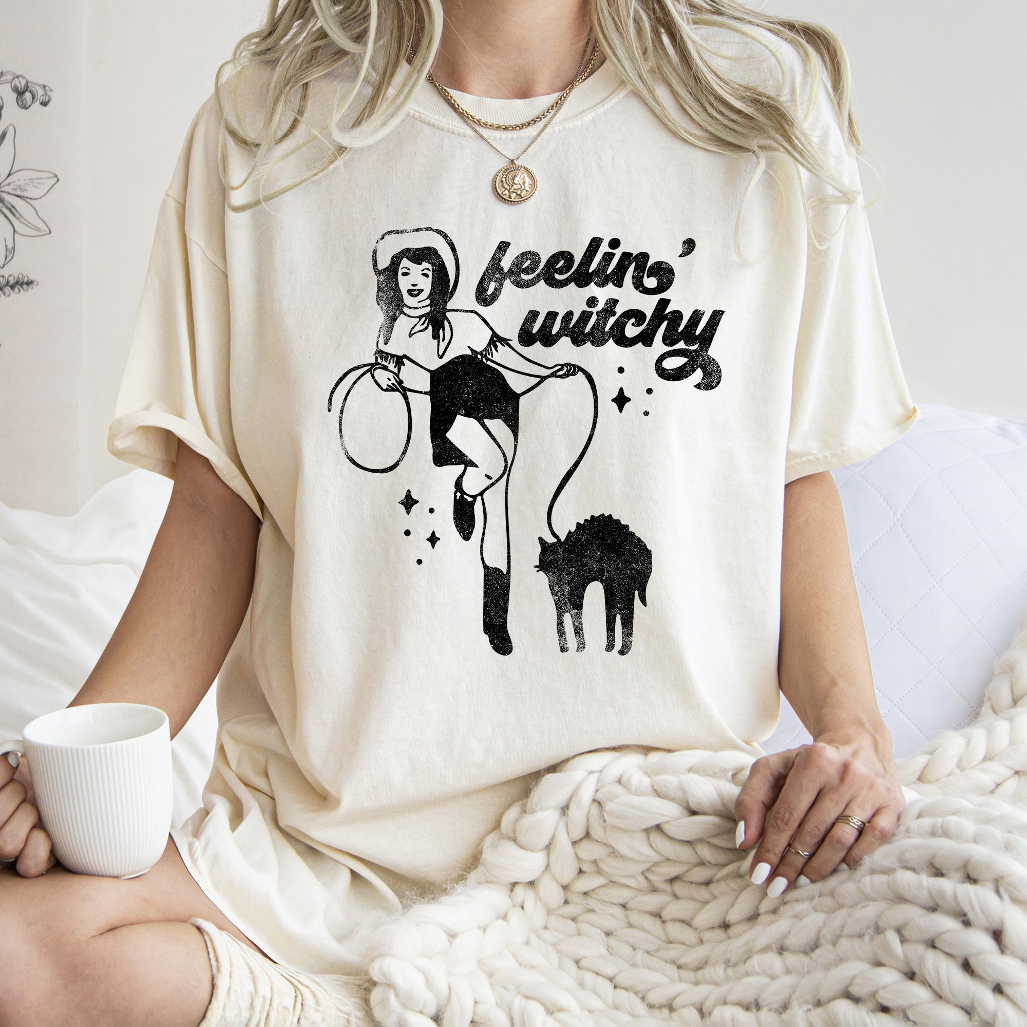 Feelin' Witchy Retro Halloween Vintage Graphic Edition Deluxe Limited Comfort Colors Tee Refinery No. 1