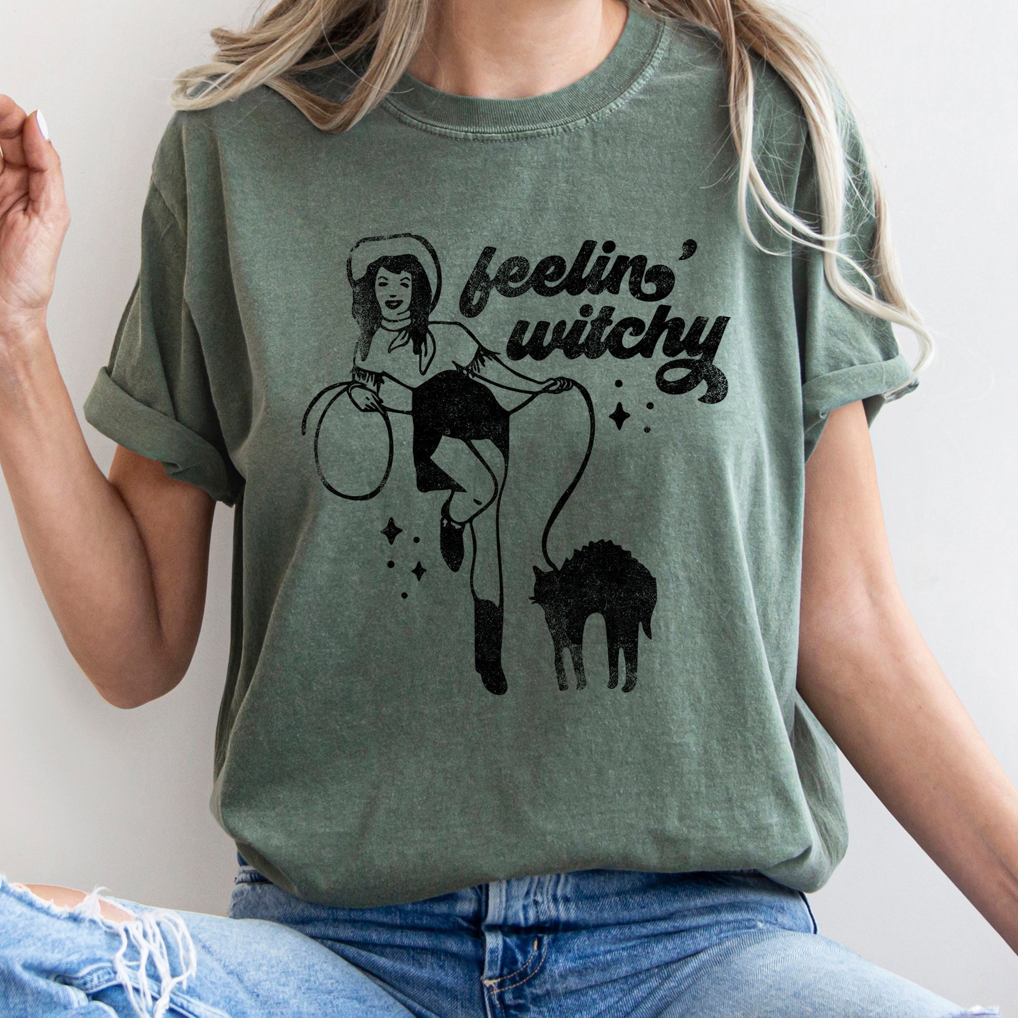 Feelin' Witchy Retro Halloween Vintage Graphic Edition Deluxe Limited Comfort Colors Tee Refinery No. 1