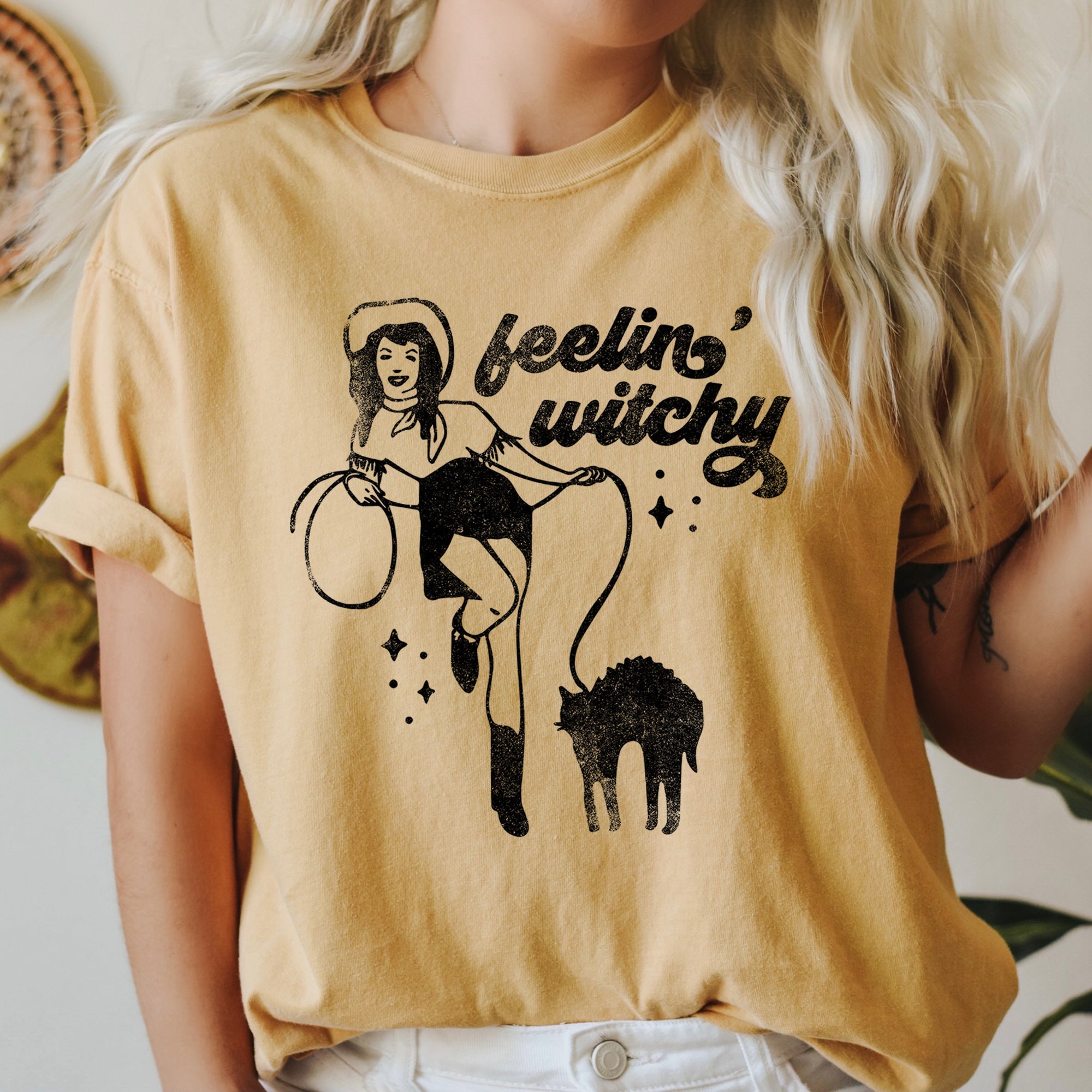 Feelin' Witchy Retro Halloween Vintage Graphic Edition Deluxe Limited Comfort Colors Tee Refinery No. 1