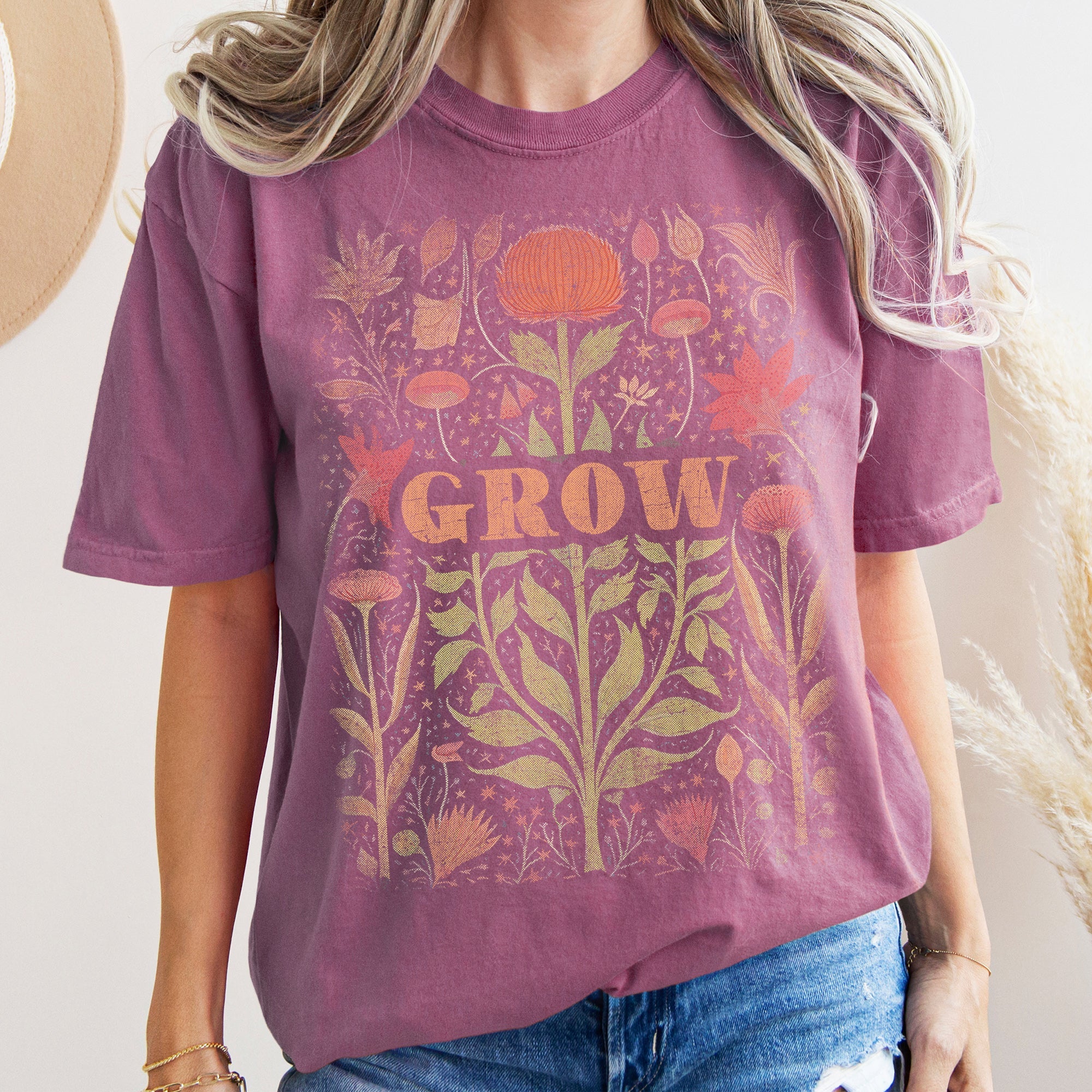 Folk Art Vintage Grow Garden Illustration Hand Drawn Print Vintage Style Artwork Comfort Colors Tee Refinery No. 1