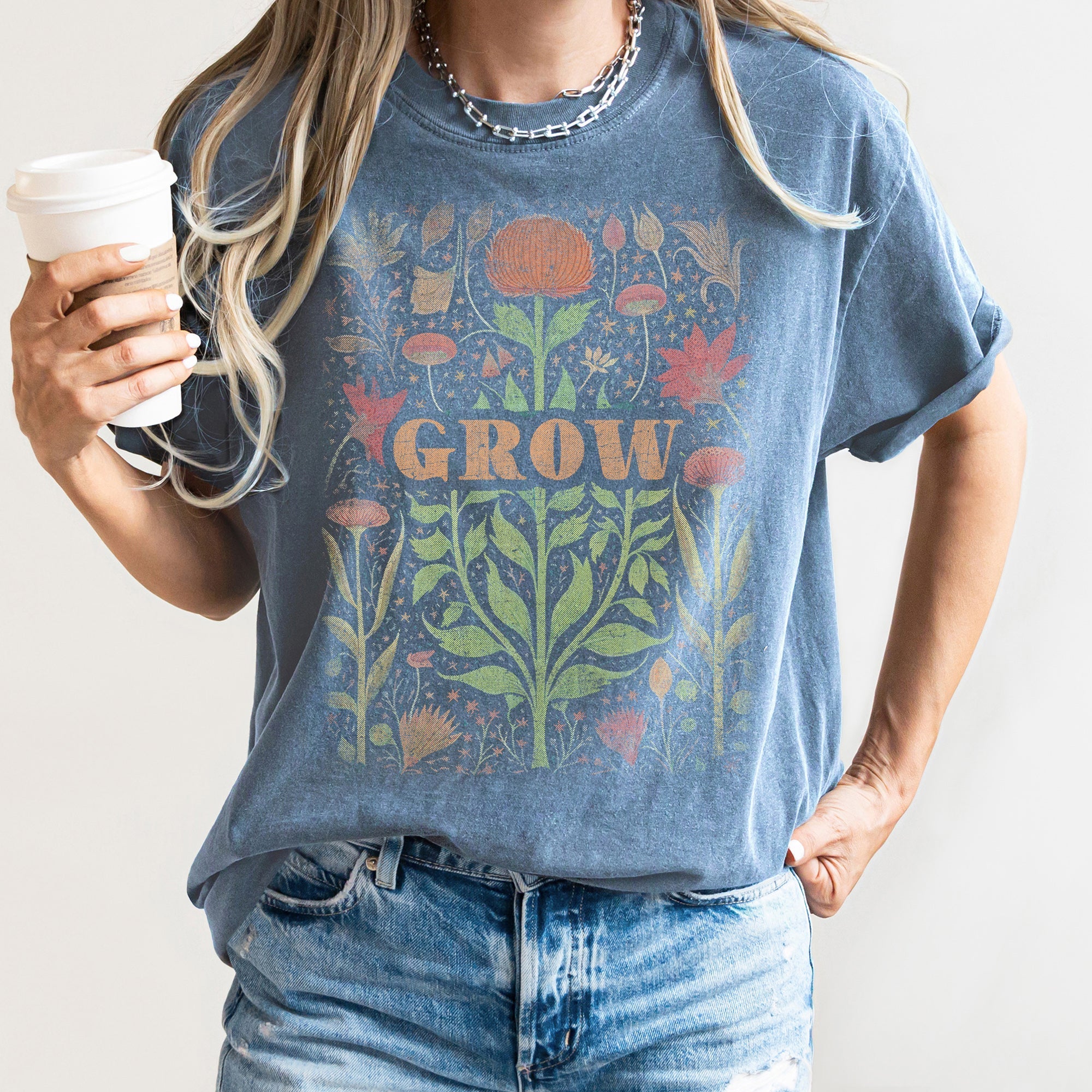 Folk Art Vintage Grow Garden Illustration Hand Drawn Print Vintage Style Artwork Comfort Colors Tee Refinery No. 1