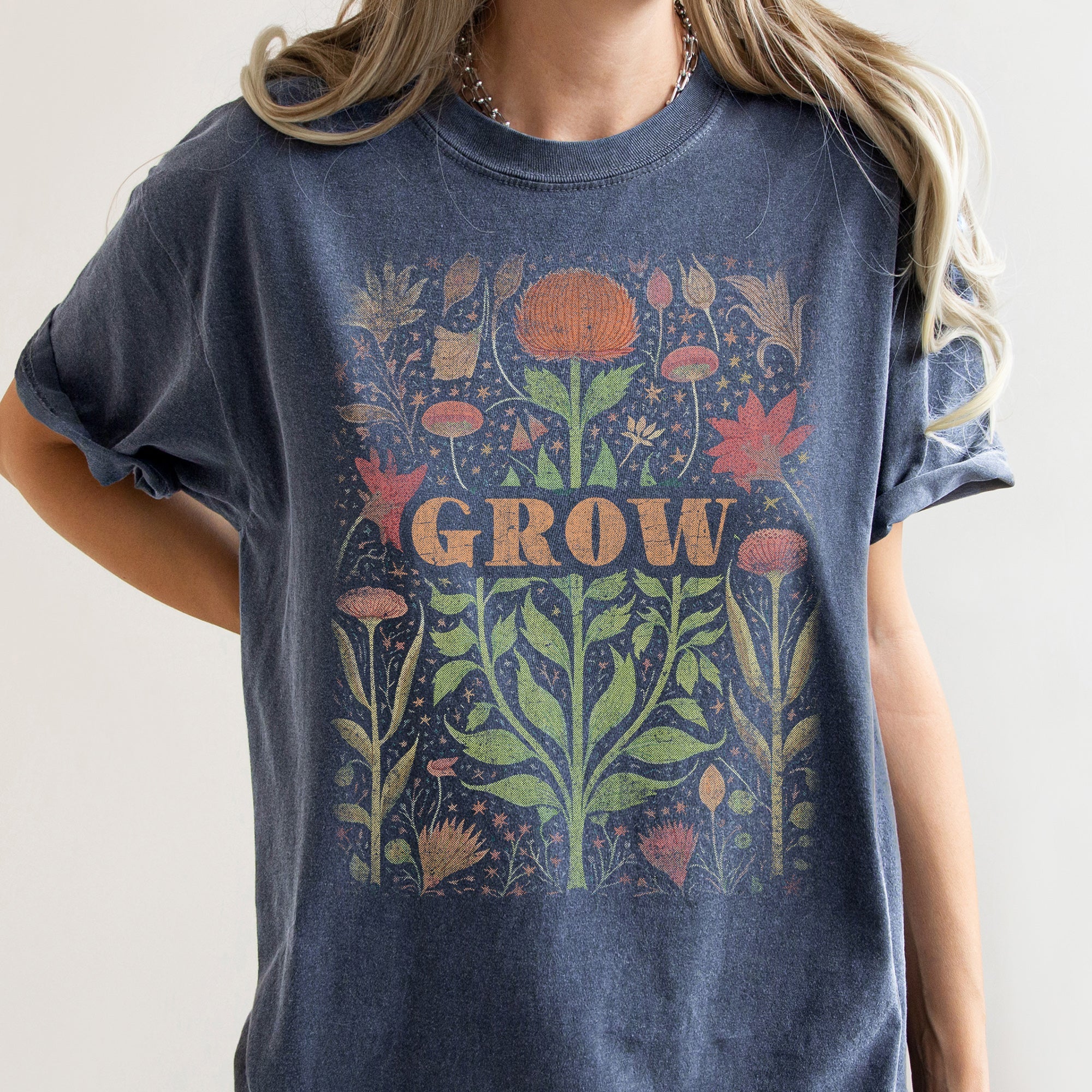 Folk Art Vintage Grow Garden Illustration Hand Drawn Print Vintage Style Artwork Comfort Colors Tee Refinery No. 1