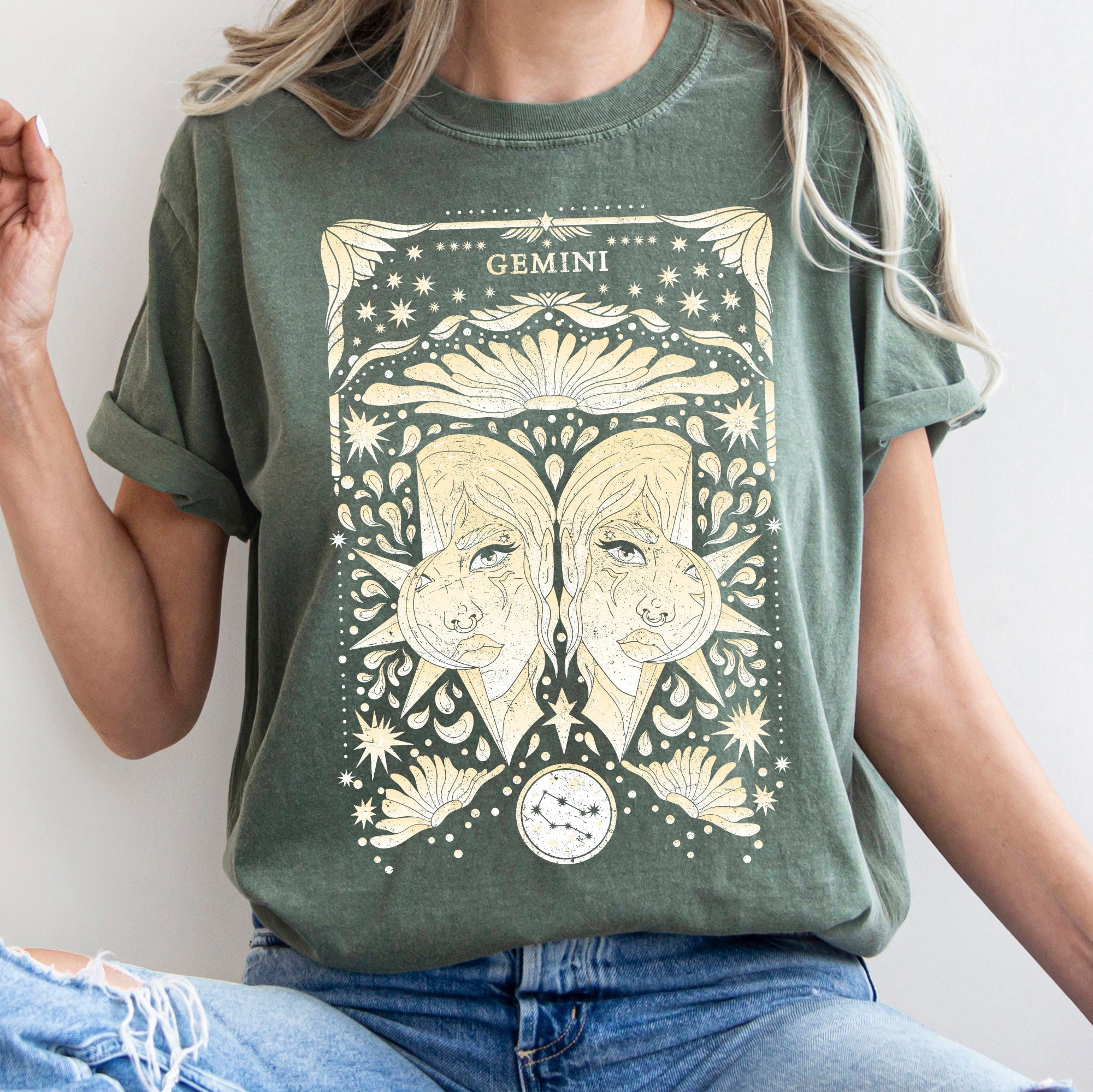 Gemini Celestial Zodiac Comfort Colors Tees, Horoscope, Astrology Refinery No. 1